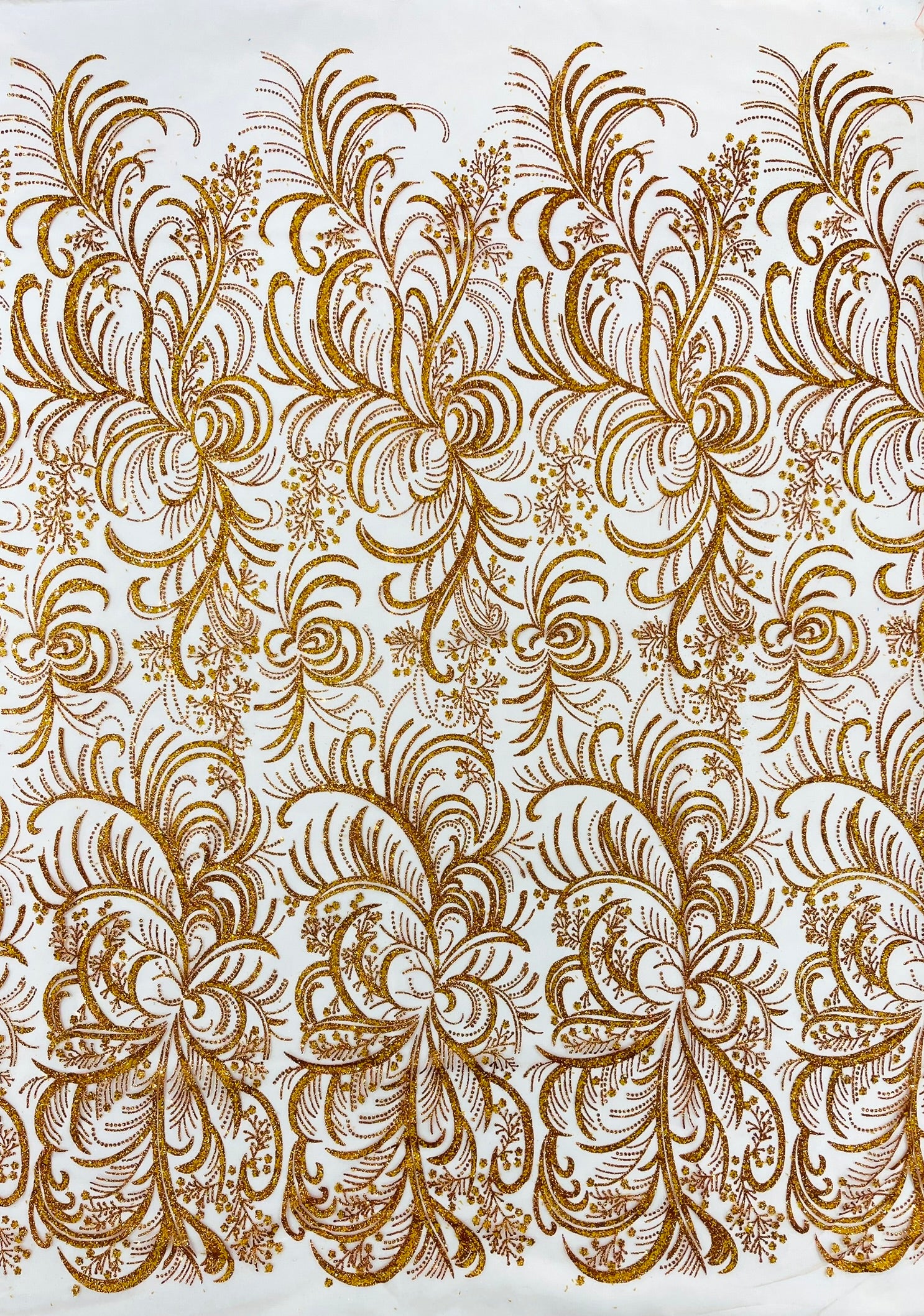 Palm Glitter Vine Design On A Mesh Lace Fabric 58"' Wide Prom.