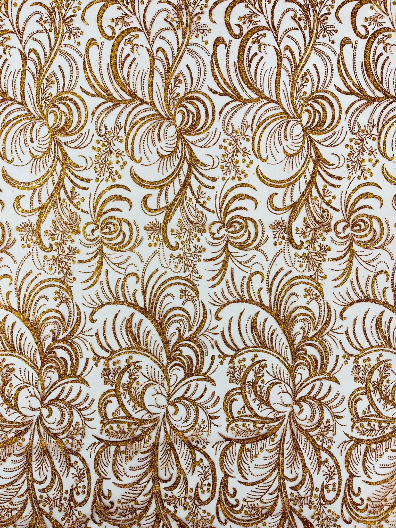 Palm Glitter Vine Design On A Mesh Lace Fabric 58"' Wide Prom.