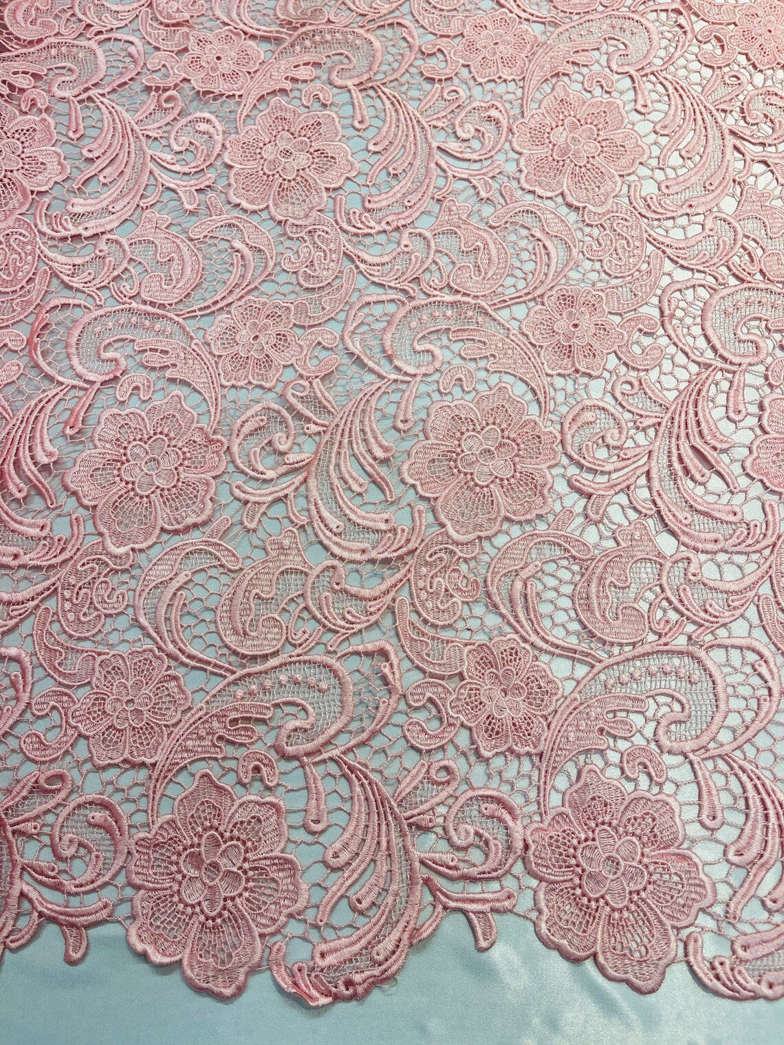 Floral Design Guipure Fabric - Pink - Floral Lace Guipure Wedding Bridal Dress Fabrics by the Yard