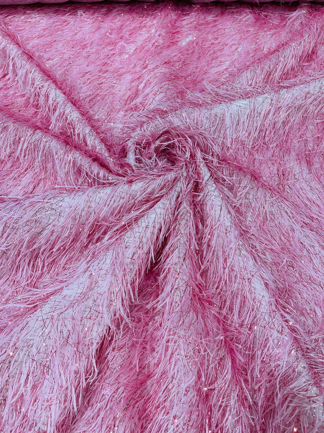 Eyelash Fringe Metallic Fabric - Pink - Hanging Fringe Metallic Decorative Crafts Dress Fabric By Yard