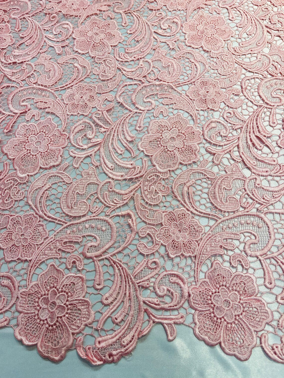 Floral Design Guipure Fabric - Pink - Floral Lace Guipure Wedding Bridal Dress Fabrics by the Yard