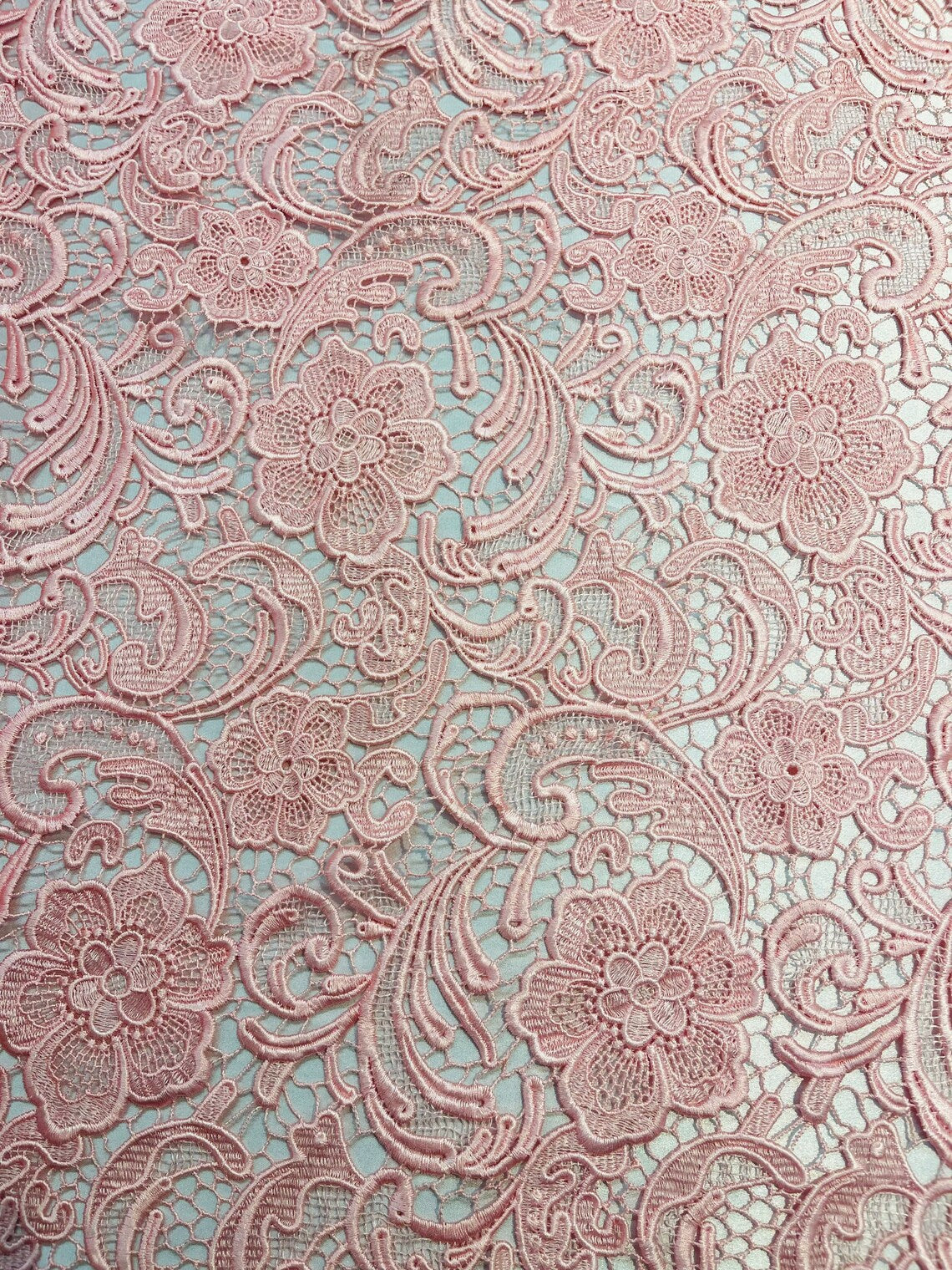 Floral Design Guipure Fabric - Pink - Floral Lace Guipure Wedding Bridal Dress Fabrics by the Yard