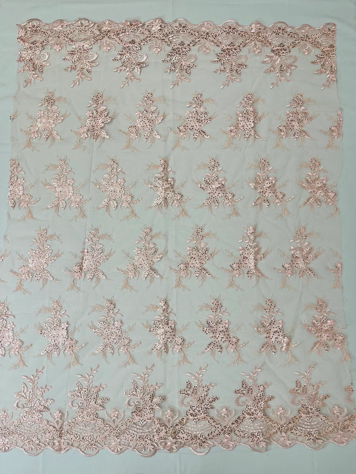Flower Lace Sequins Fabric - Pink - Floral Pattern Sequins Embroidered Fabric By Yard