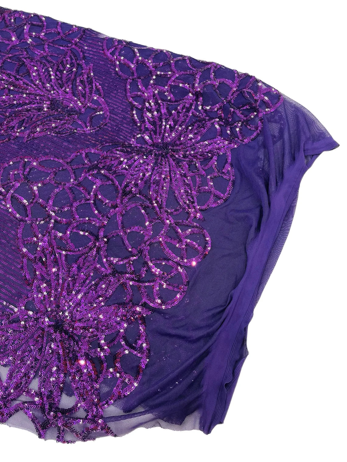 Gorgeous Star Leaf Fabric - Plum - Leaf Design Embroidered 4 Way Stretch Sequins Fabric By Yard