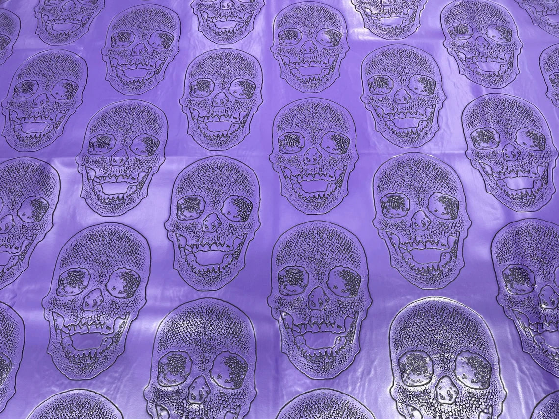 Skull Print Vinyl Fabric - Purple - High Quality Skull Skeleton Print Fabric Sold By Yard