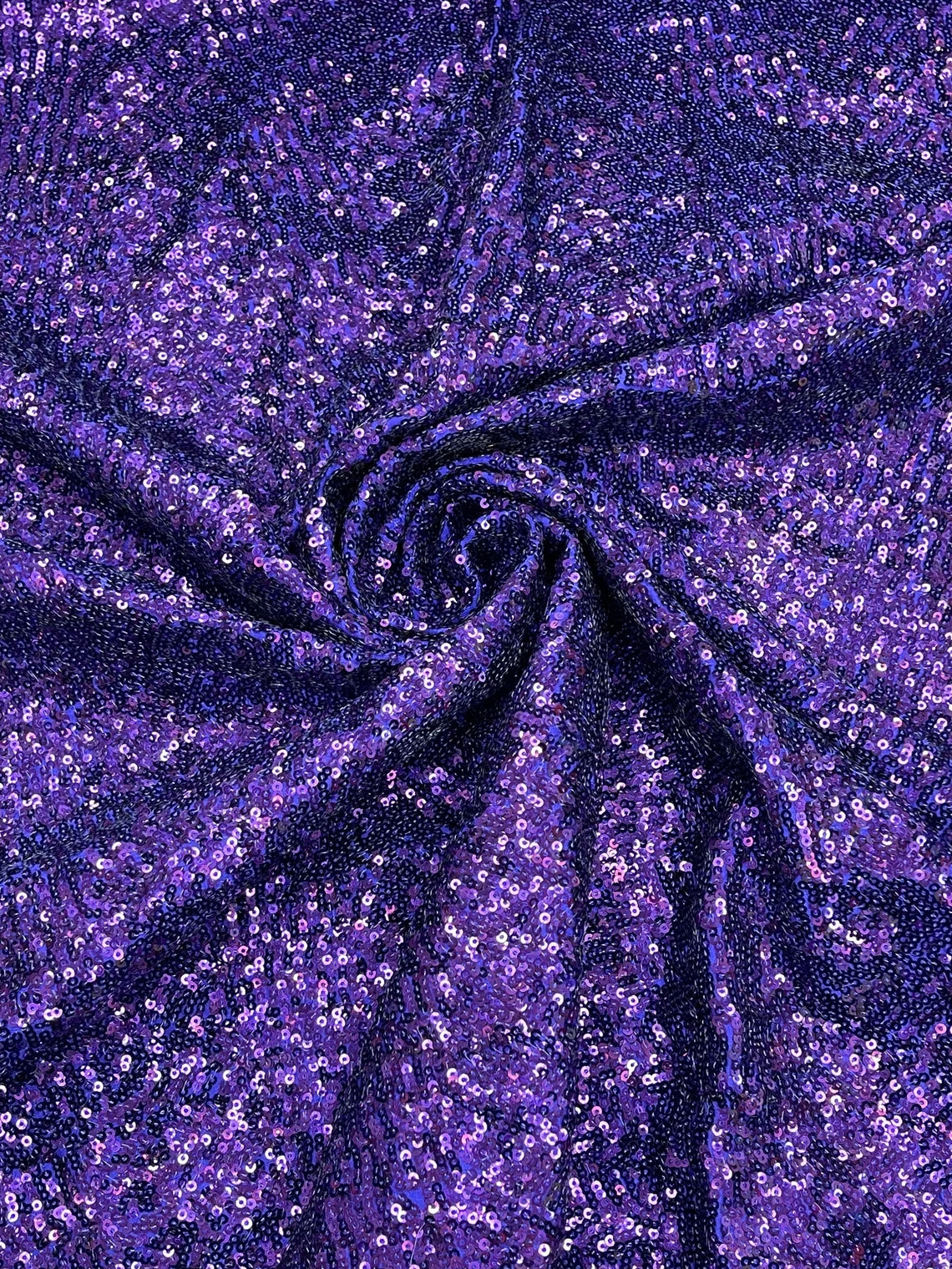 Mini Glitz Sequins on Milliskin - Purple - 4 Way Stretch Milliskin Stretch Spandex Fabric by Yard