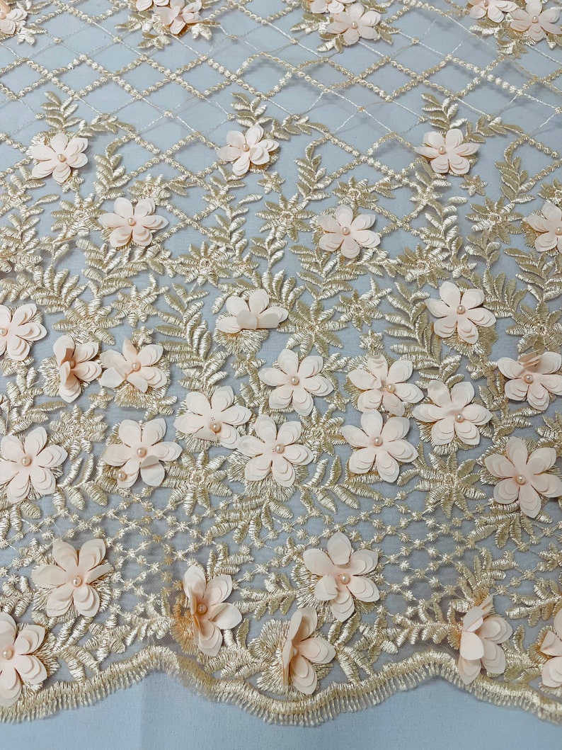 3D FLOWER TRIANGLE NET LACE (by the yard)