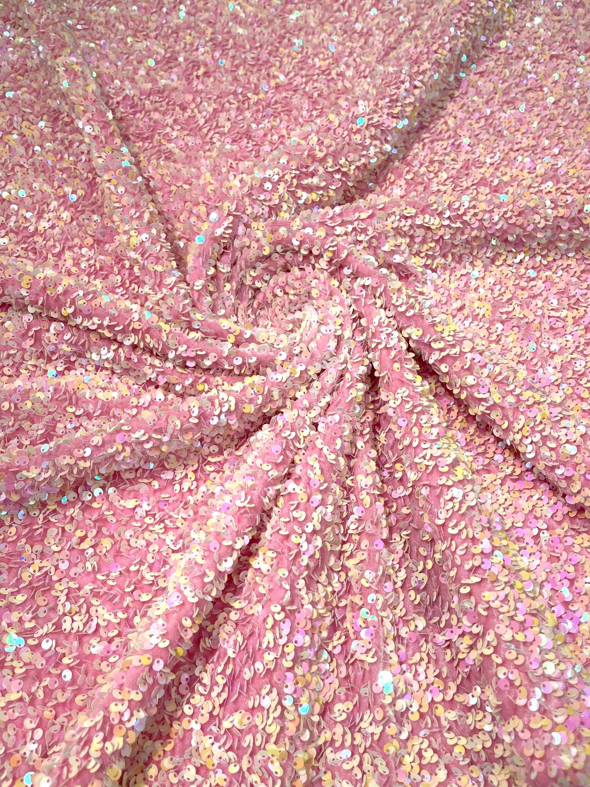 Sequin Velvet Stretch 5mm fabric 58"Wide-Prom-Nightgown fabric- Sold by the yard.