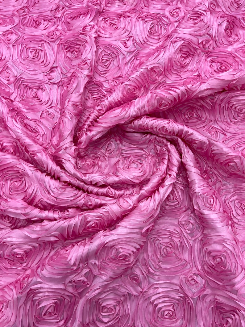 3D Rose Satin Rosette Fabric - High Quality Roses Design on Satin Fabric By The Yard