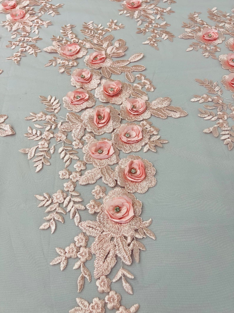 3D ROSE RHINESTONE LACE (by the yard)