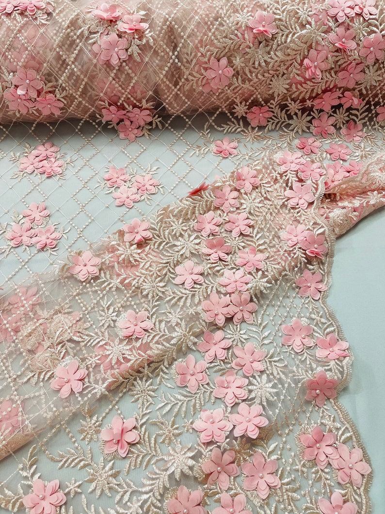 3D FLOWER TRIANGLE NET LACE (by the yard)