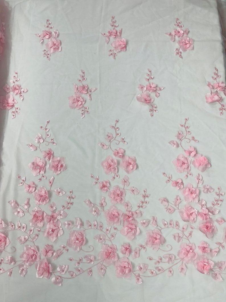 3D FLOWER PEARL LACE SINGLE BORDER (by the yard)