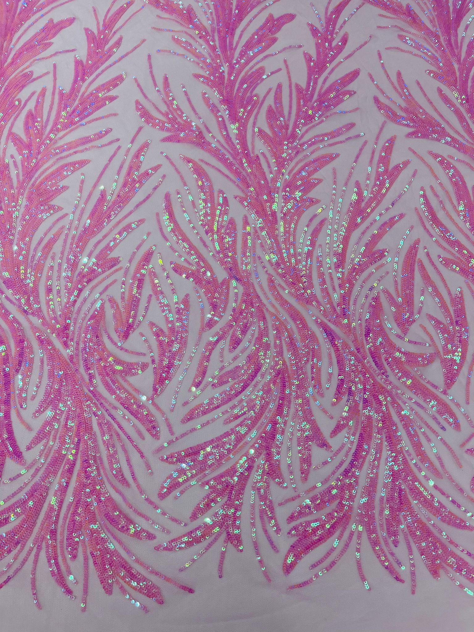 Feather Wing Shiny Sequin Design on a 4 Way Stretch mesh Fabric-Prom-Sold by The Yard.