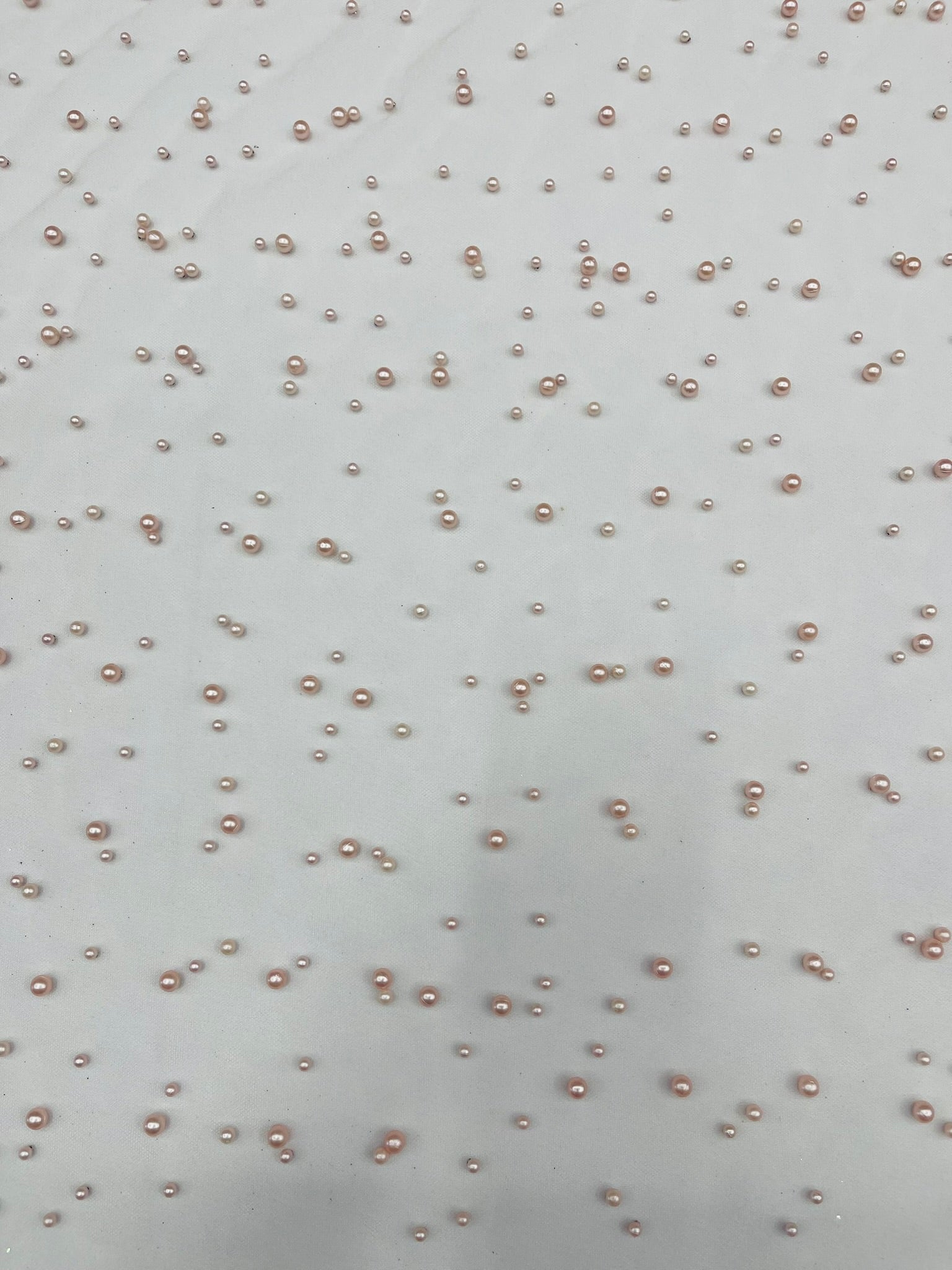 Scattered Pearls Studded Mesh, 2-Way Stretch, Sold by the yard.