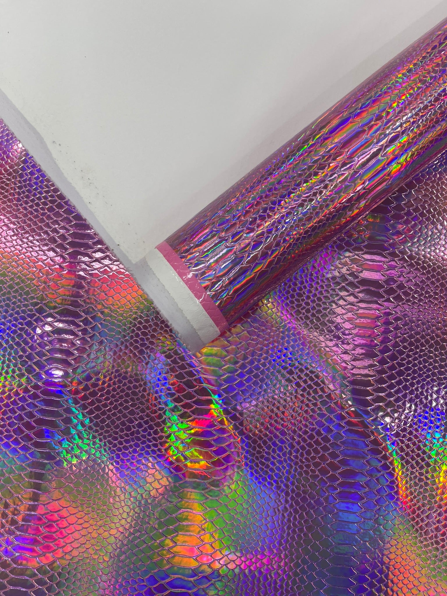 Viper Holographic Embossed PVC / Snake Vinyl Fabric Upholstery Crafting Accessories Applications Snake Iridescent.