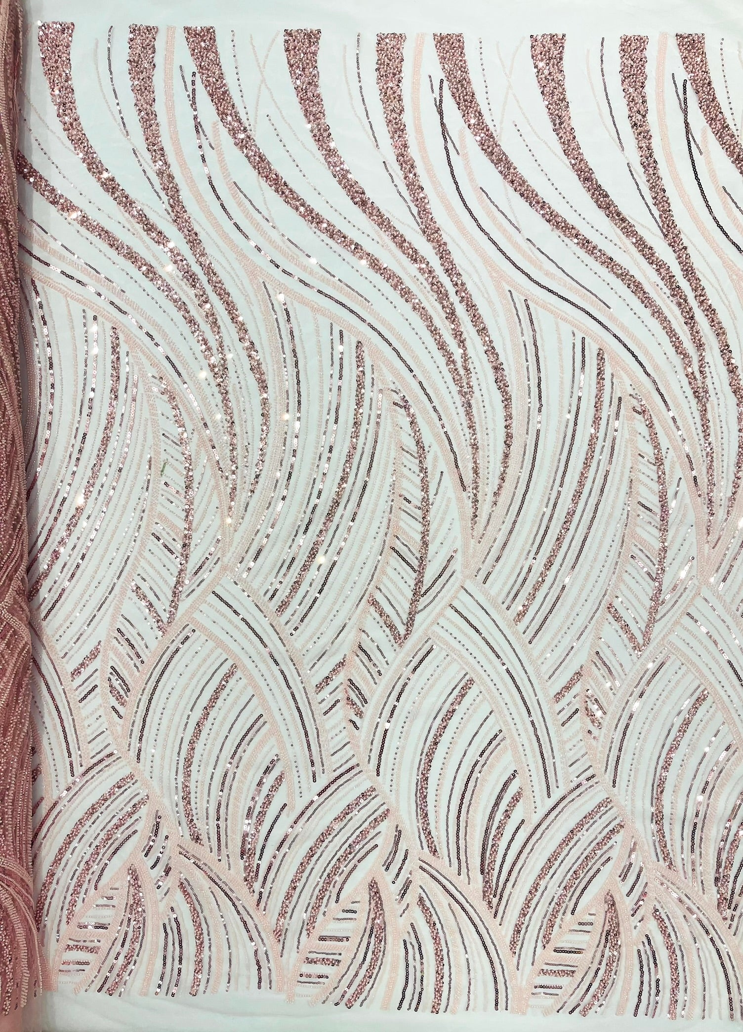Luxury Feather Damask Beaded Lace Fabric| Prom| Wedding| By The Yard.