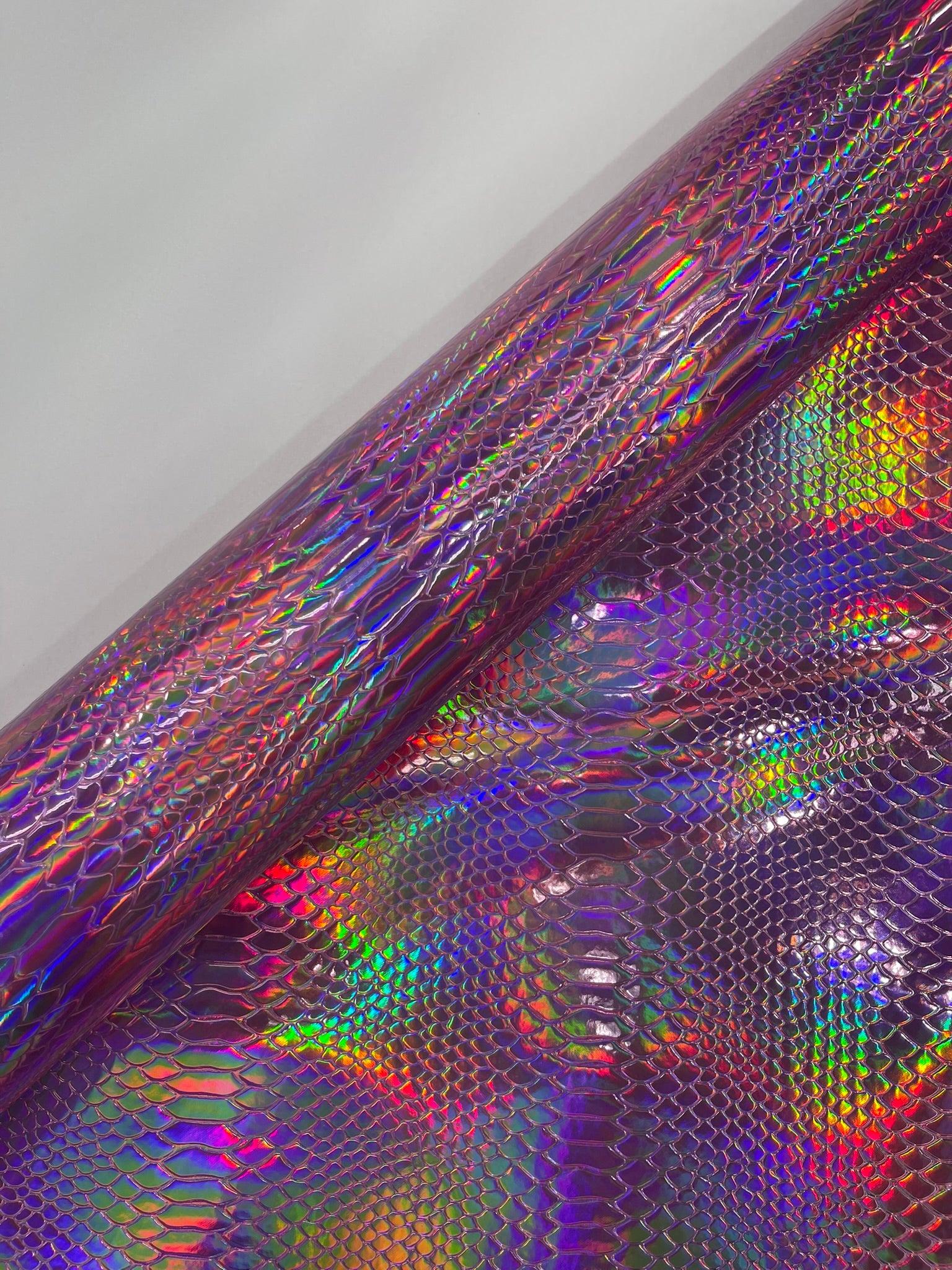 Viper Holographic Embossed PVC / Snake Vinyl Fabric Upholstery Crafting Accessories Applications Snake Iridescent.