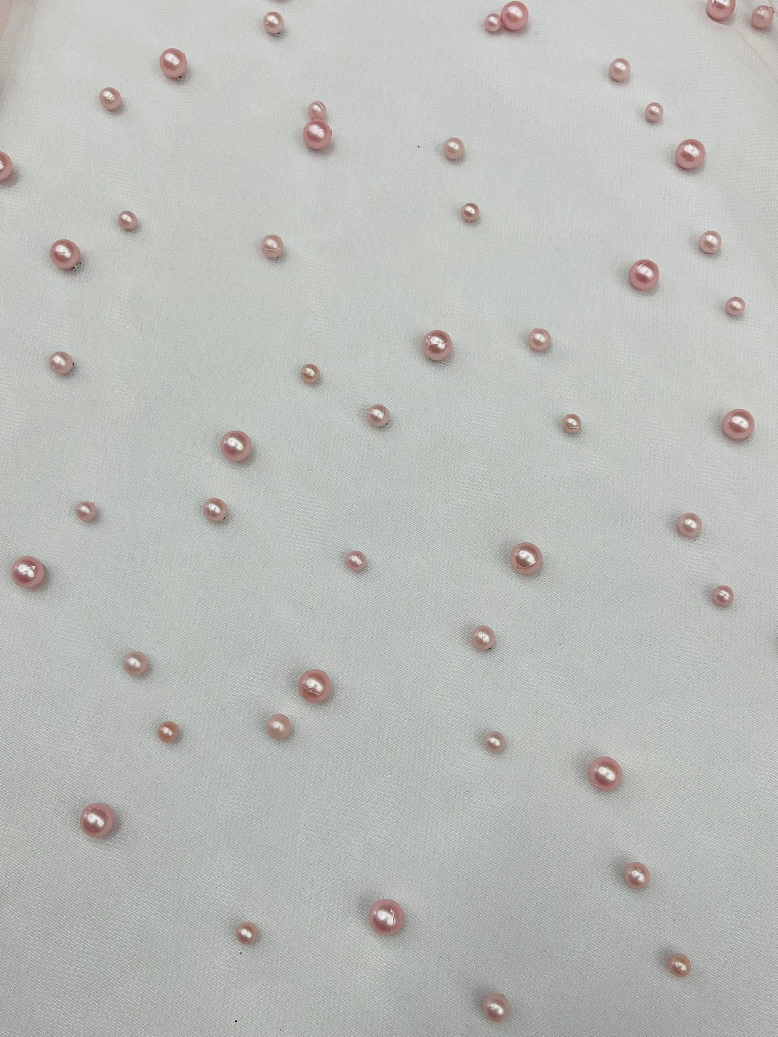Scattered Pearls Studded Mesh, 2-Way Stretch, Sold by the yard.