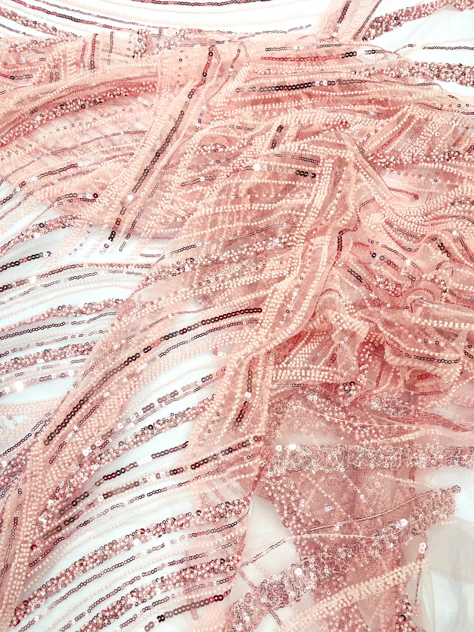 Luxury Feather Damask Beaded Lace Fabric| Prom| Wedding| By The Yard.