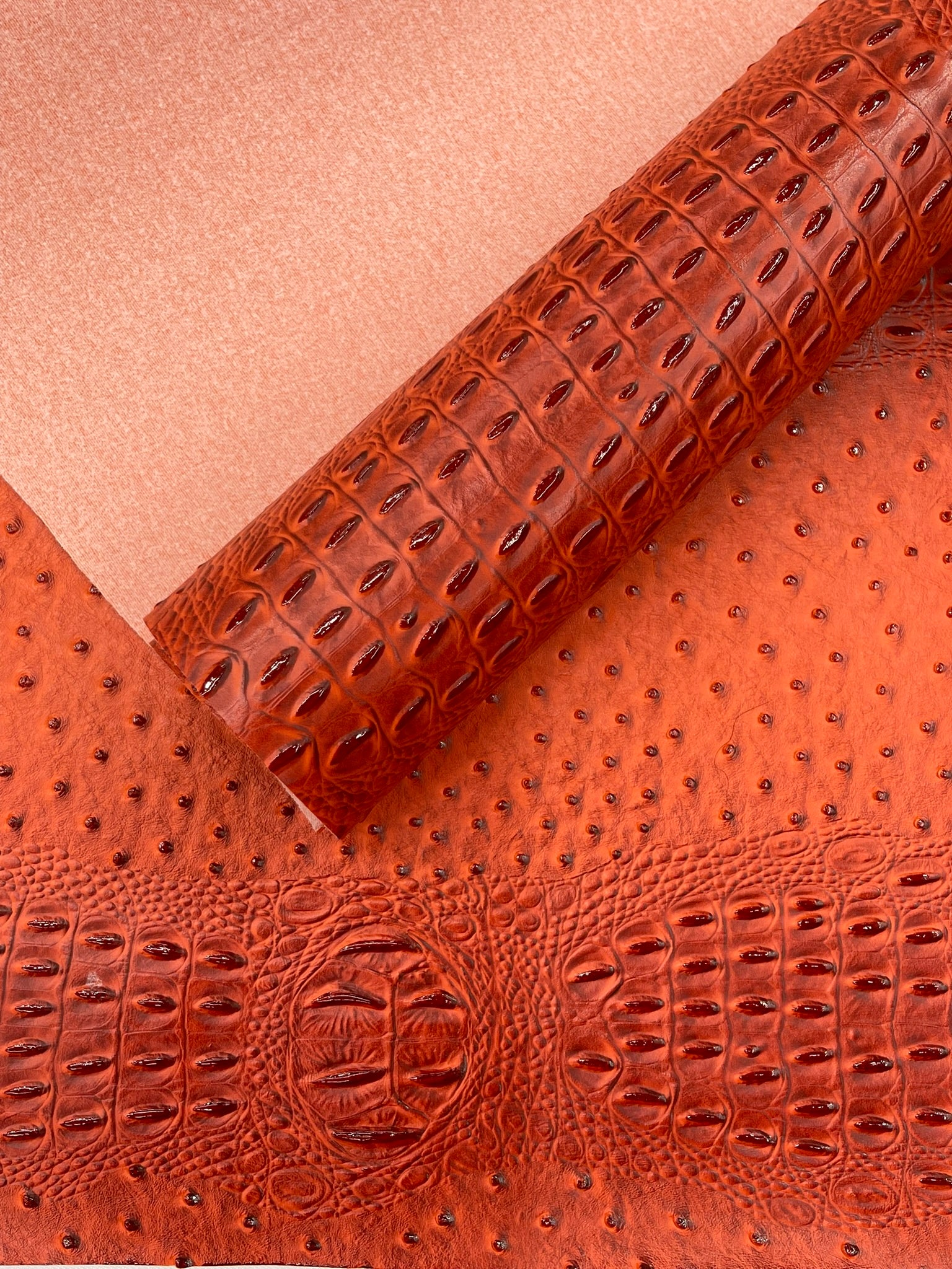 Ostrich Embossed Vinyl Fabric By The Yard / 2 Tone Crocodile Ostrich Vinyl Leather 54" Wide