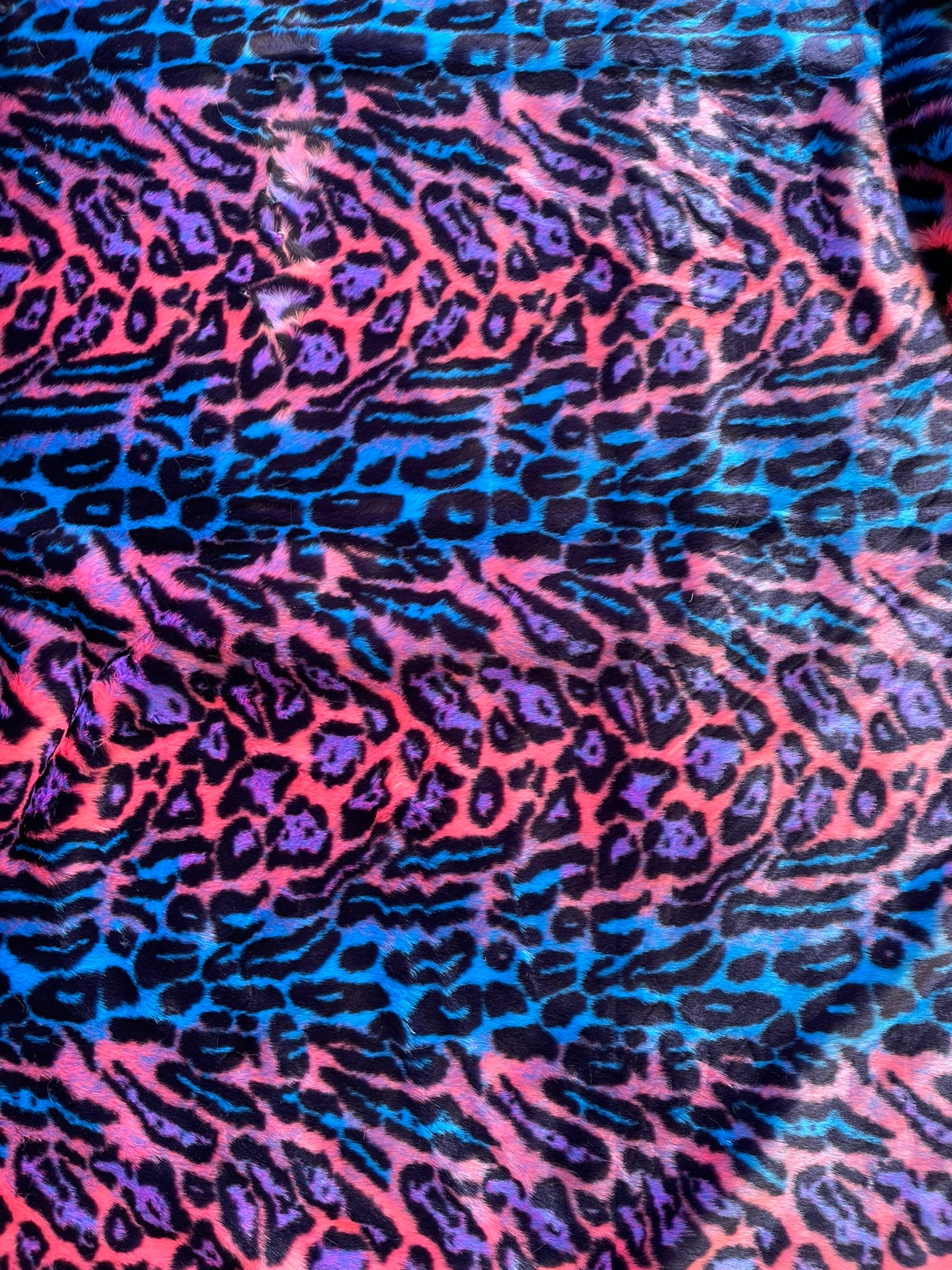 Leopard Tie Dyed Faux Fur, Black Light Reflective (by the yard)