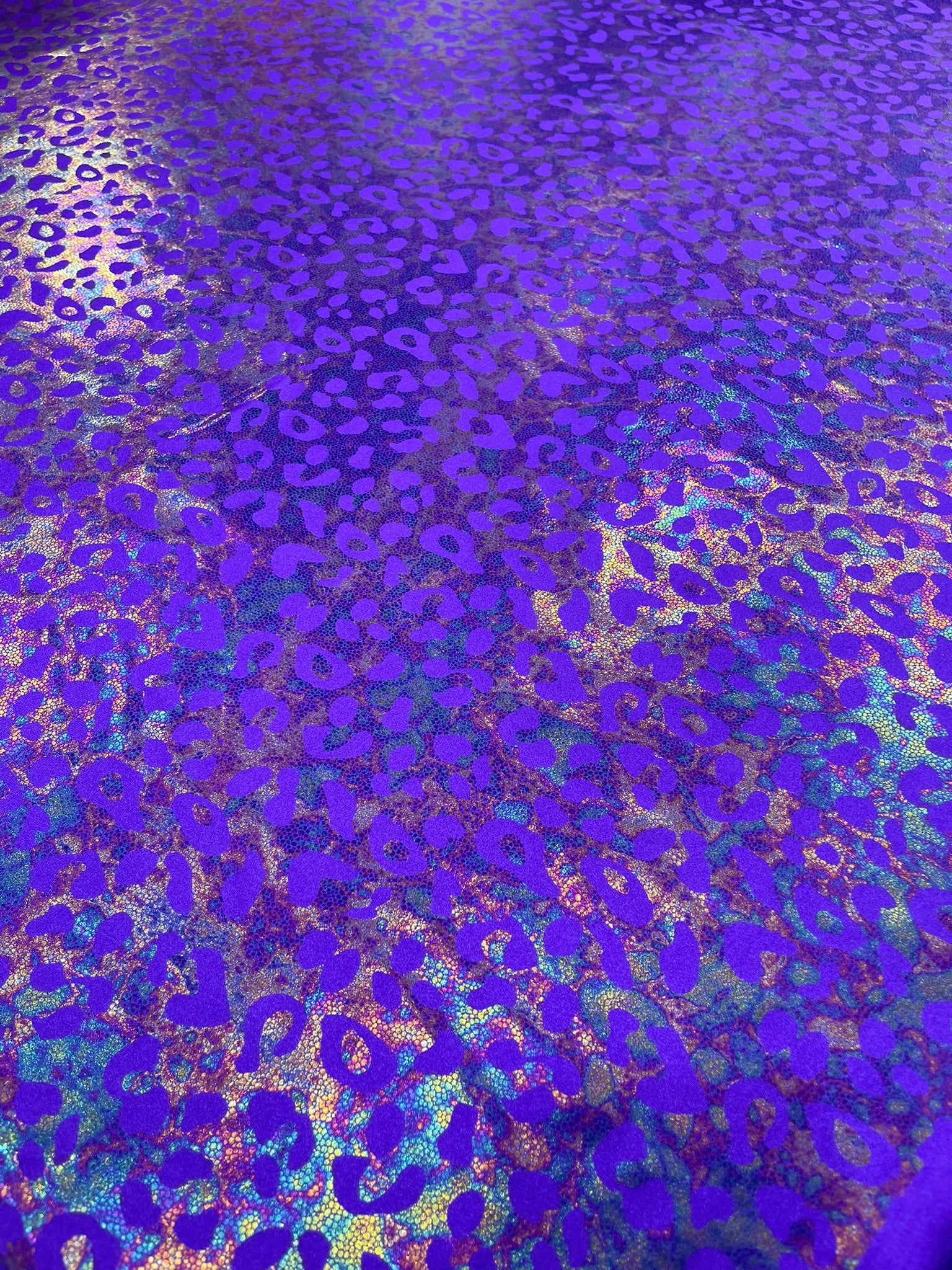 Leopard Oil Spill Metallic Print on a Stretch Nylon Spandex Tricot/Milliskin -Sold by the yard