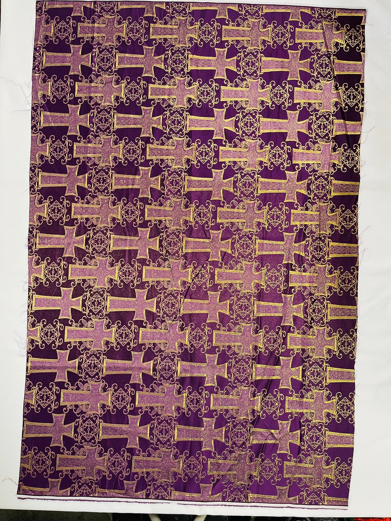 METALLIC BIG CROSS JACQUARD SATIN FABRIC (by the yard)