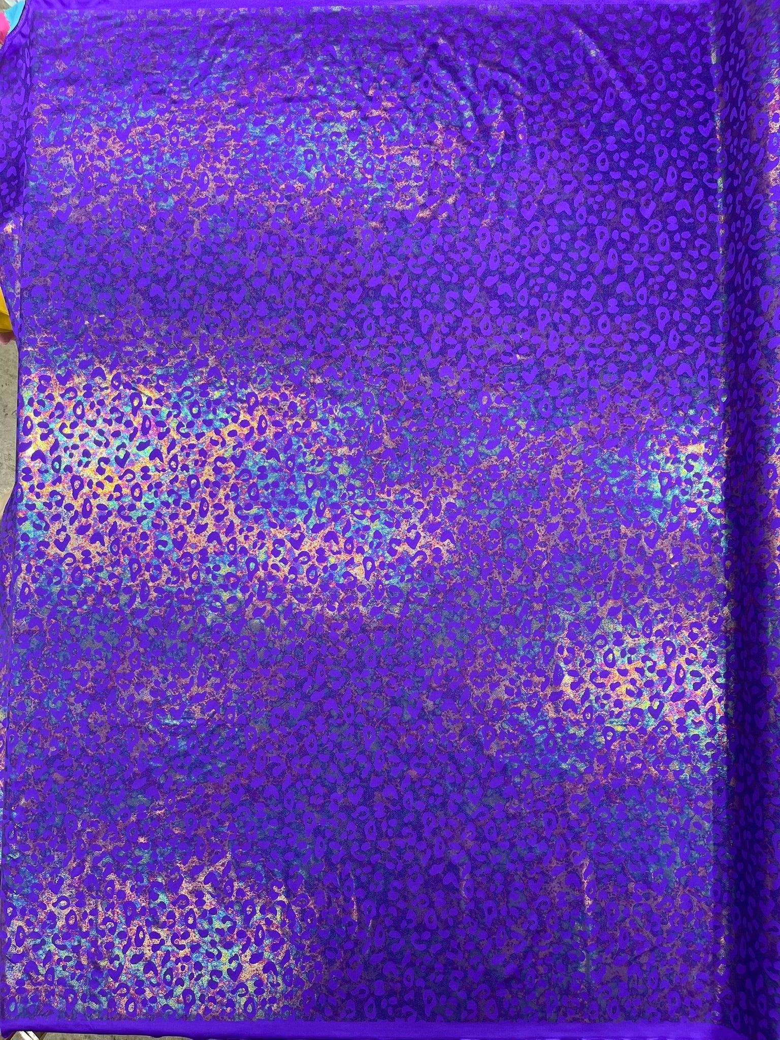Leopard Oil Spill Metallic Print on a Stretch Nylon Spandex Tricot/Milliskin -Sold by the yard