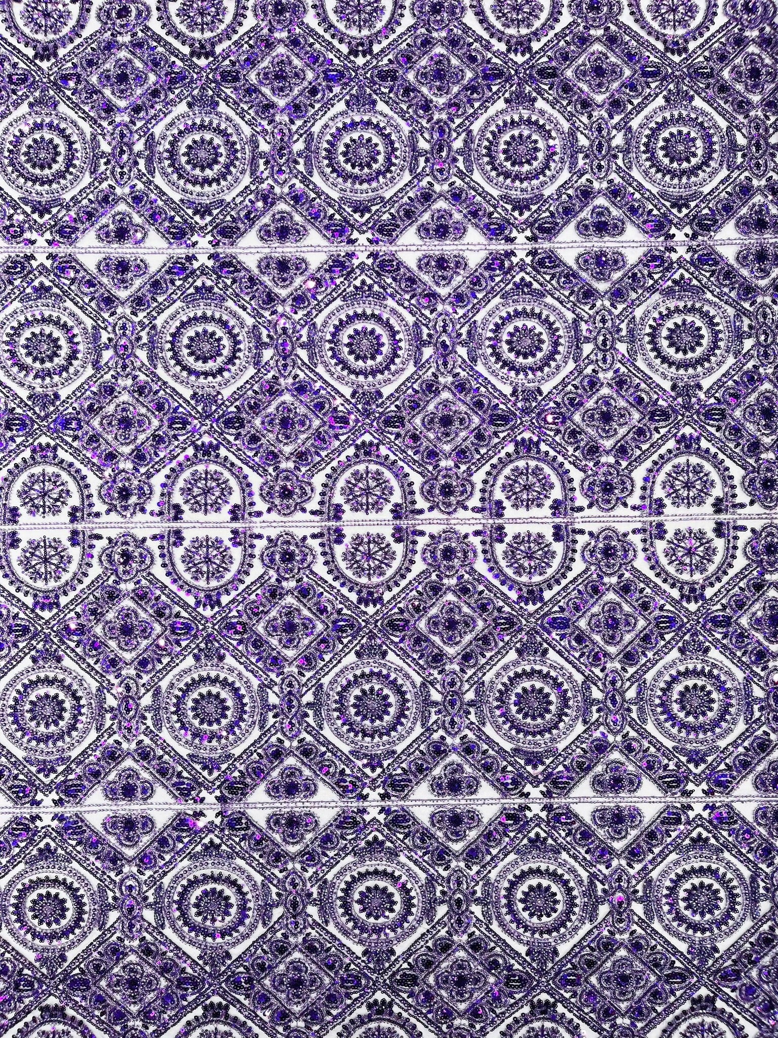 Geometric Beaded Lace Fabric, Heavy Embroidered Design on 58" Mesh for Dresses