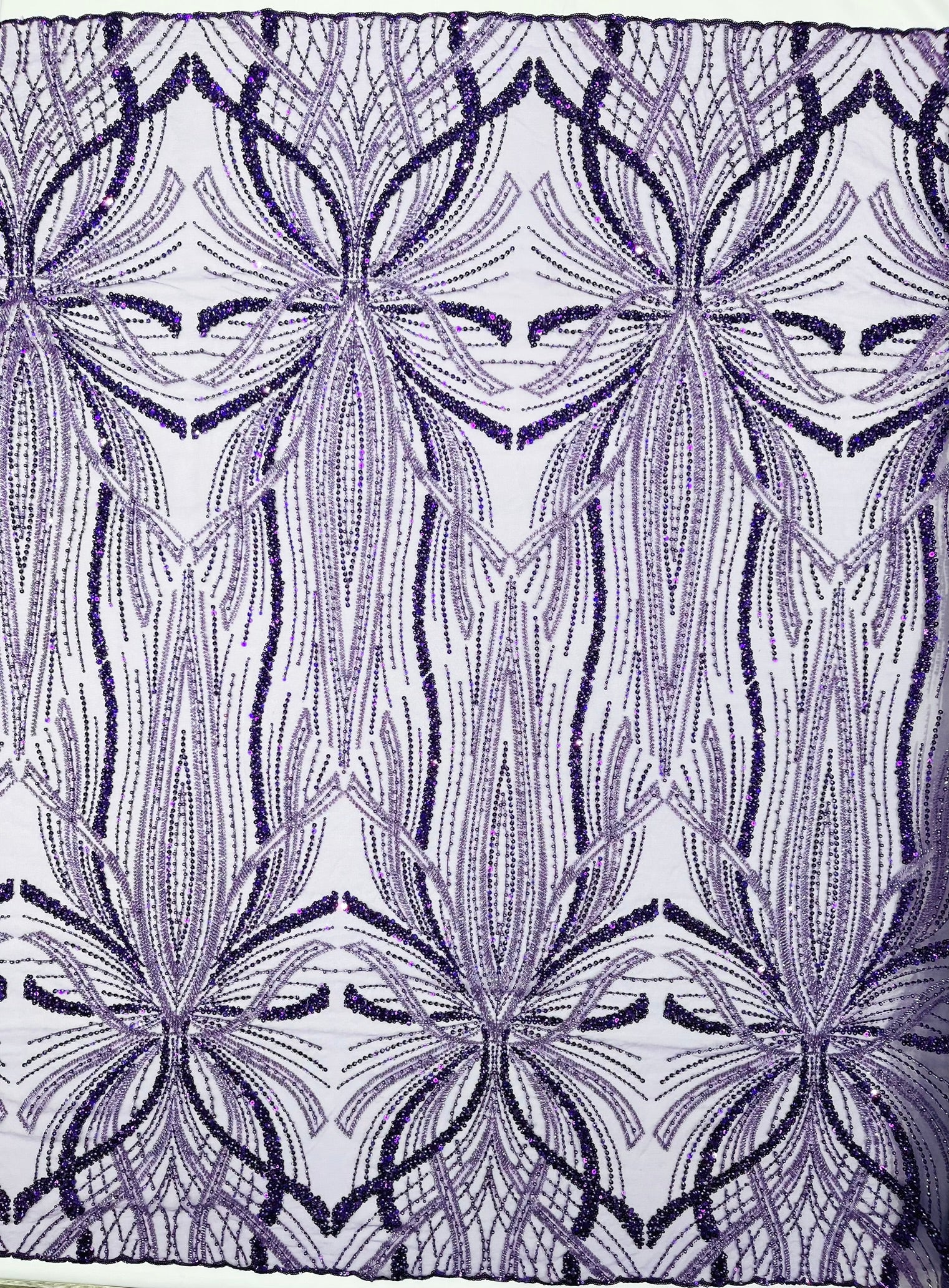 Palm Beaded Lace Fabric, Heavy Embroidered Design on 58" Mesh for Dresses