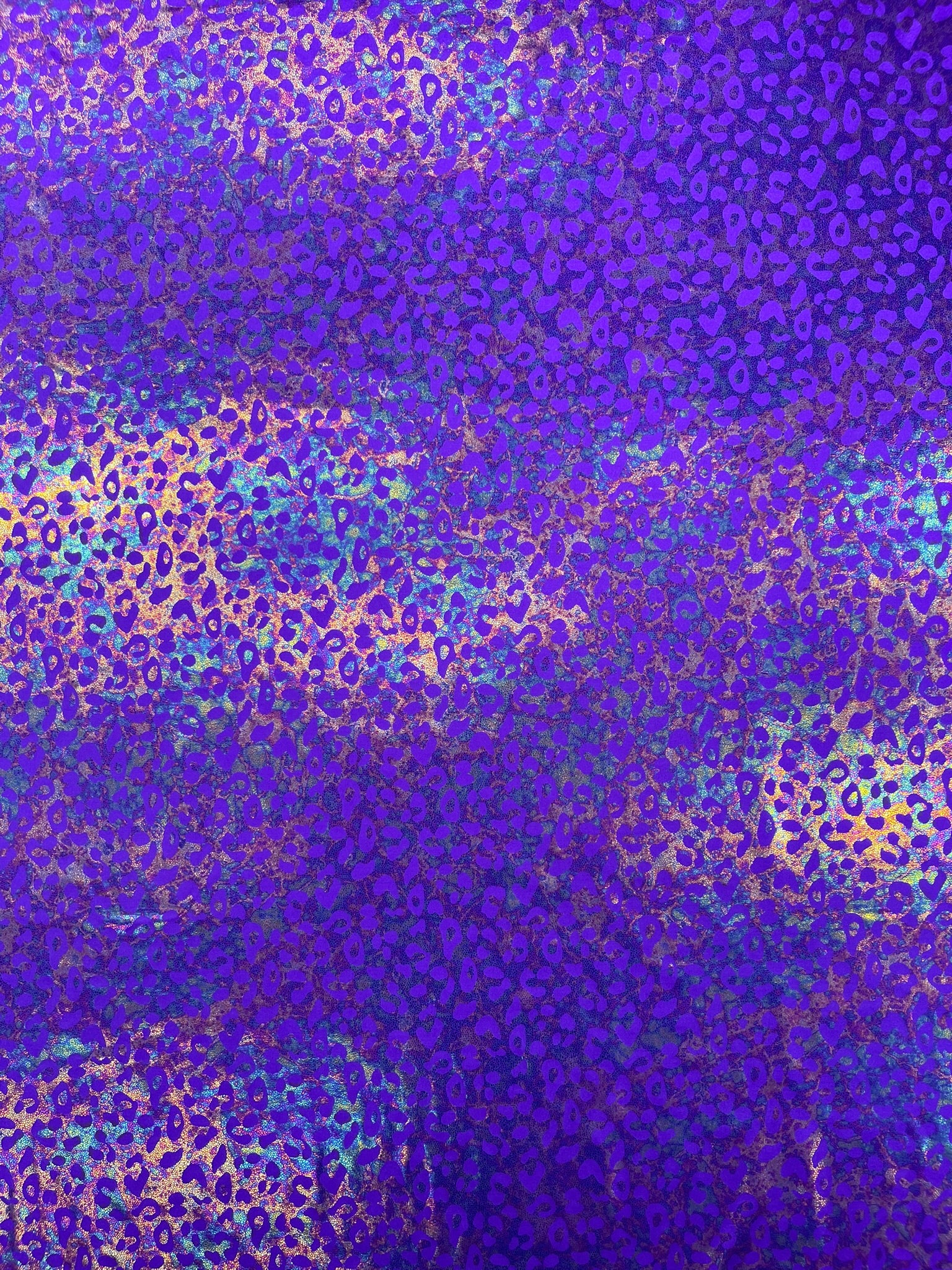 Leopard Oil Spill Metallic Print on a Stretch Nylon Spandex Tricot/Milliskin -Sold by the yard
