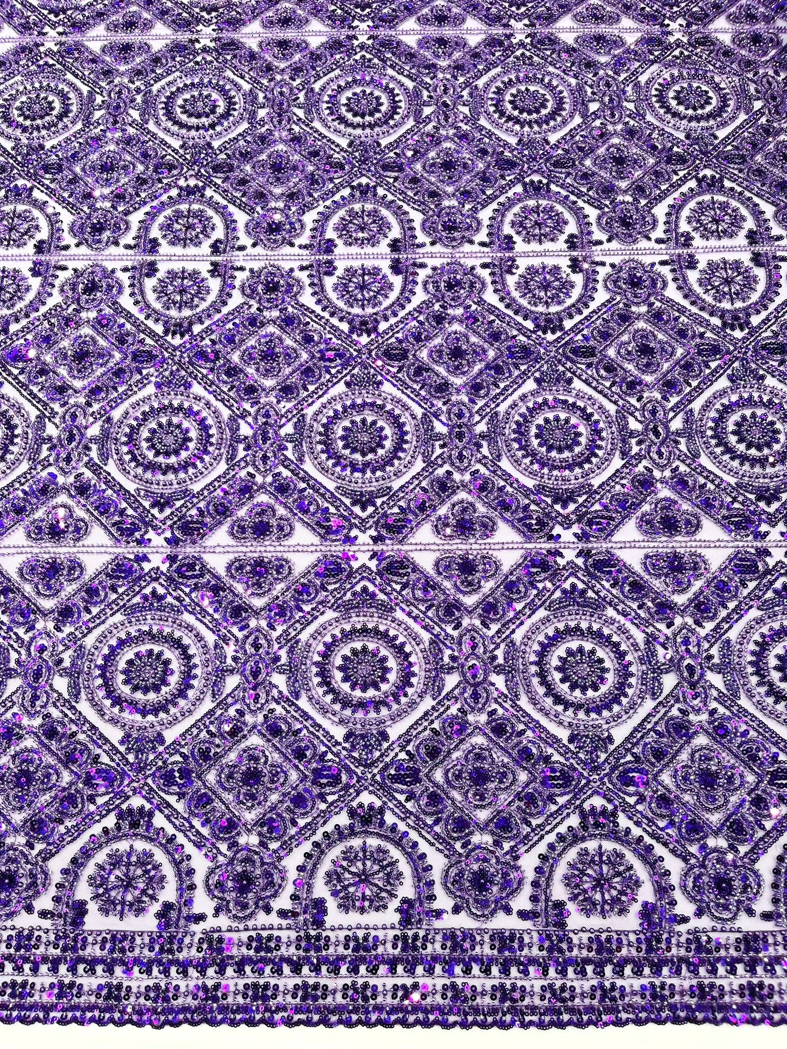 Geometric Beaded Lace Fabric, Heavy Embroidered Design on 58" Mesh for Dresses
