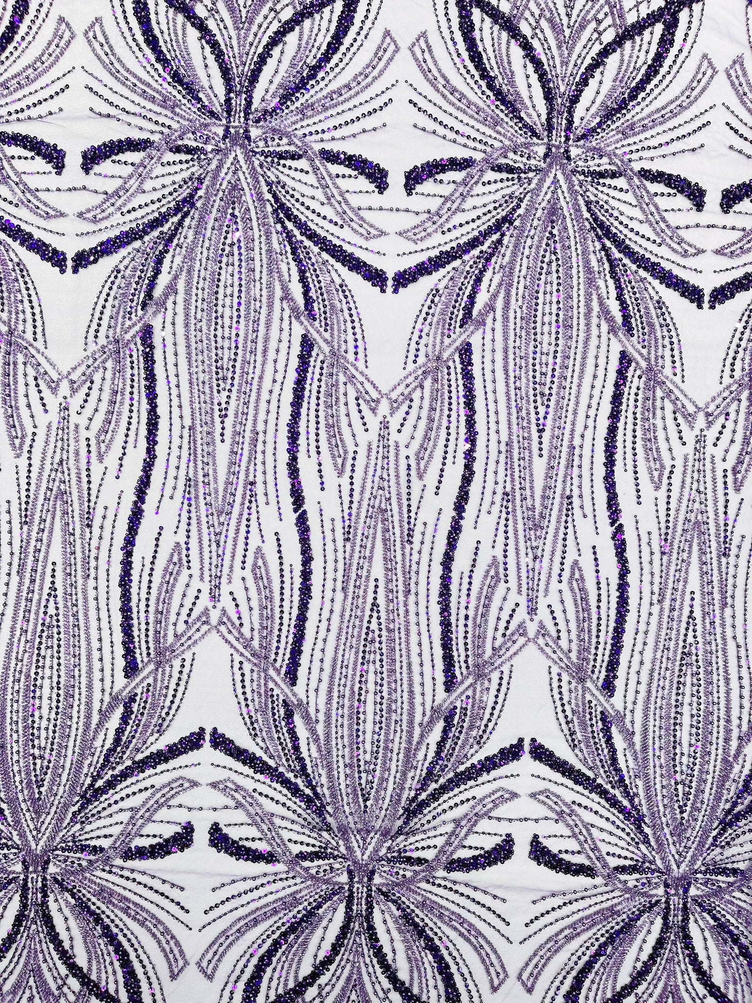 Palm Beaded Lace Fabric, Heavy Embroidered Design on 58" Mesh for Dresses
