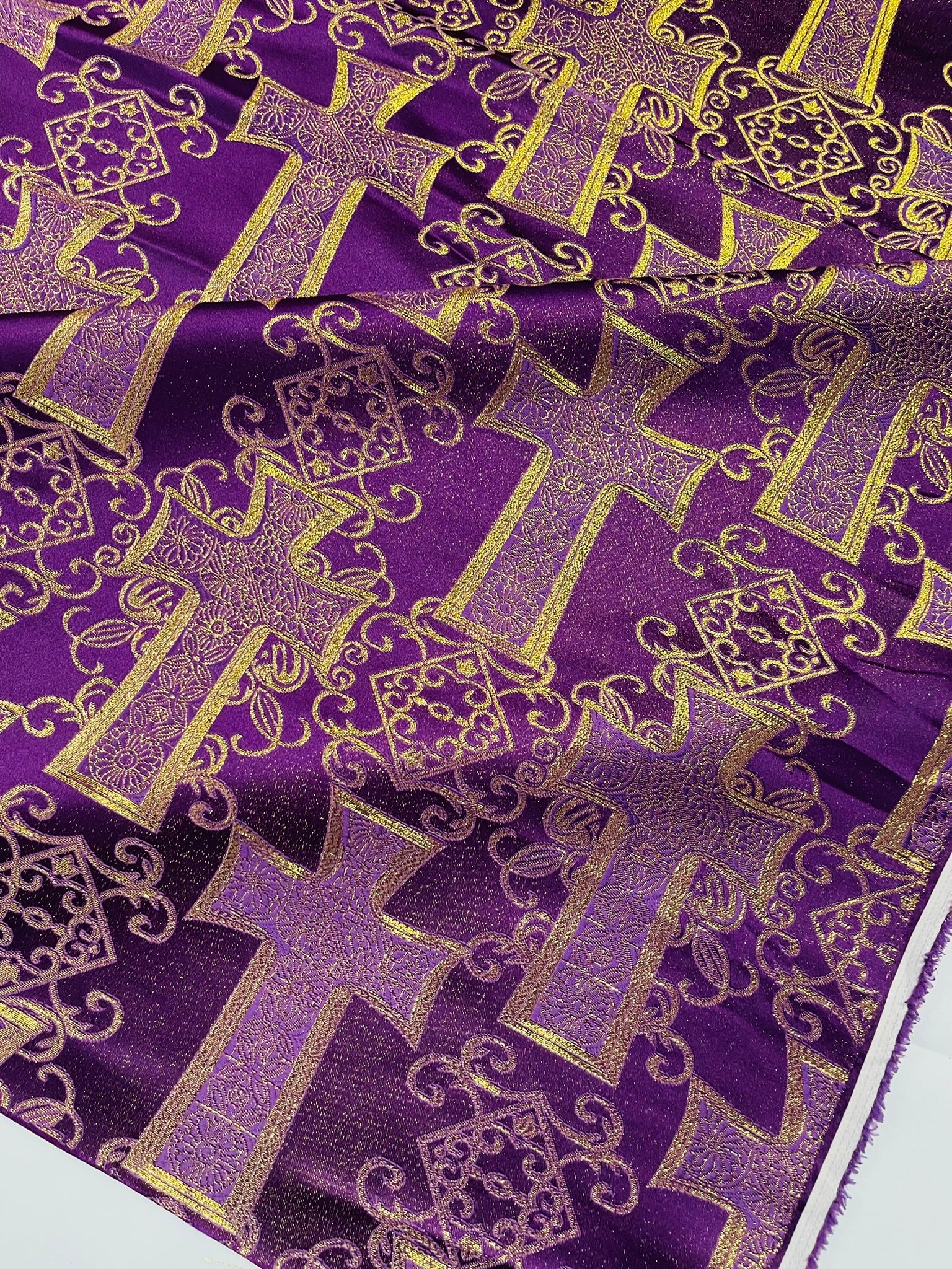 METALLIC BIG CROSS JACQUARD SATIN FABRIC (by the yard)