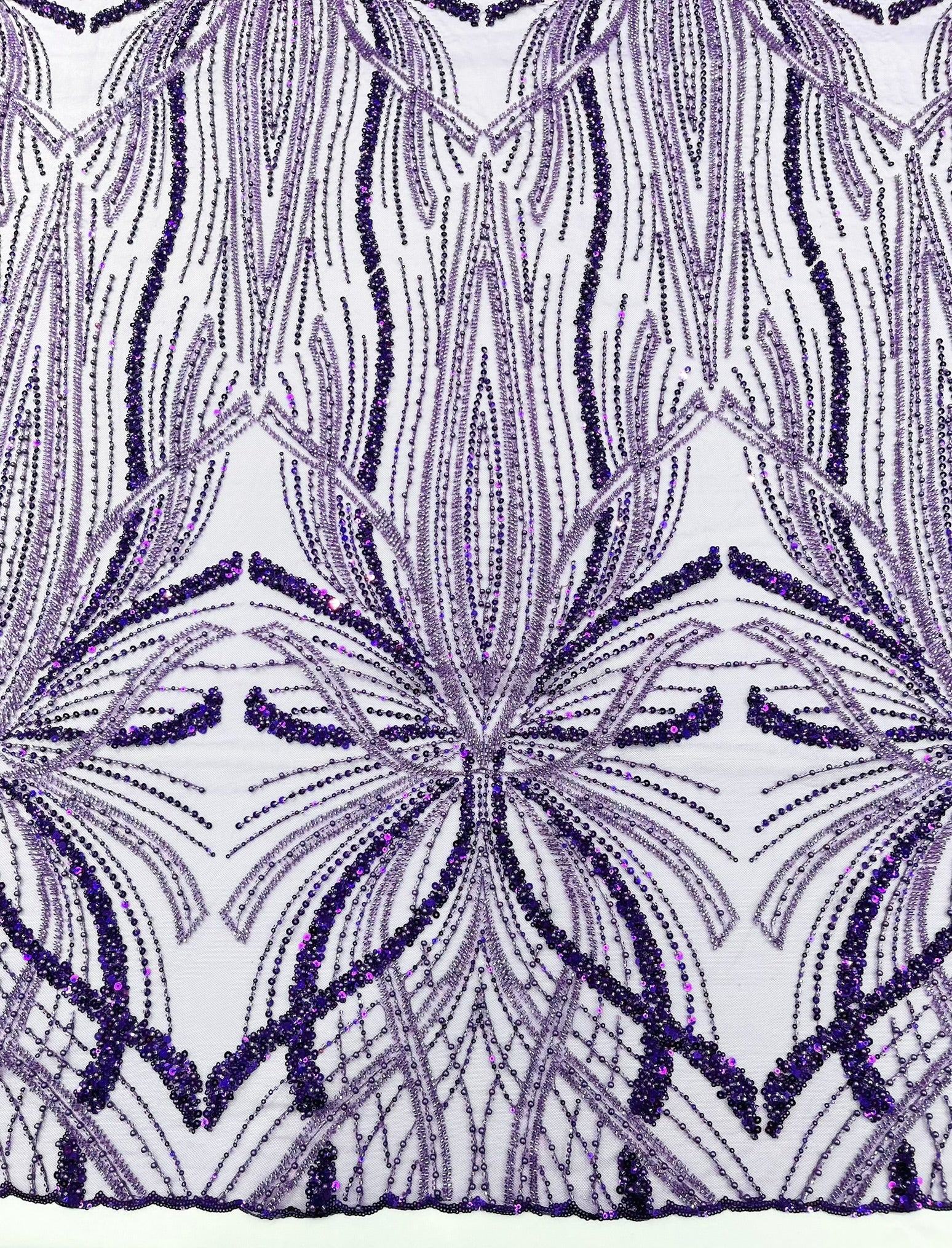 Palm Beaded Lace Fabric, Heavy Embroidered Design on 58" Mesh for Dresses