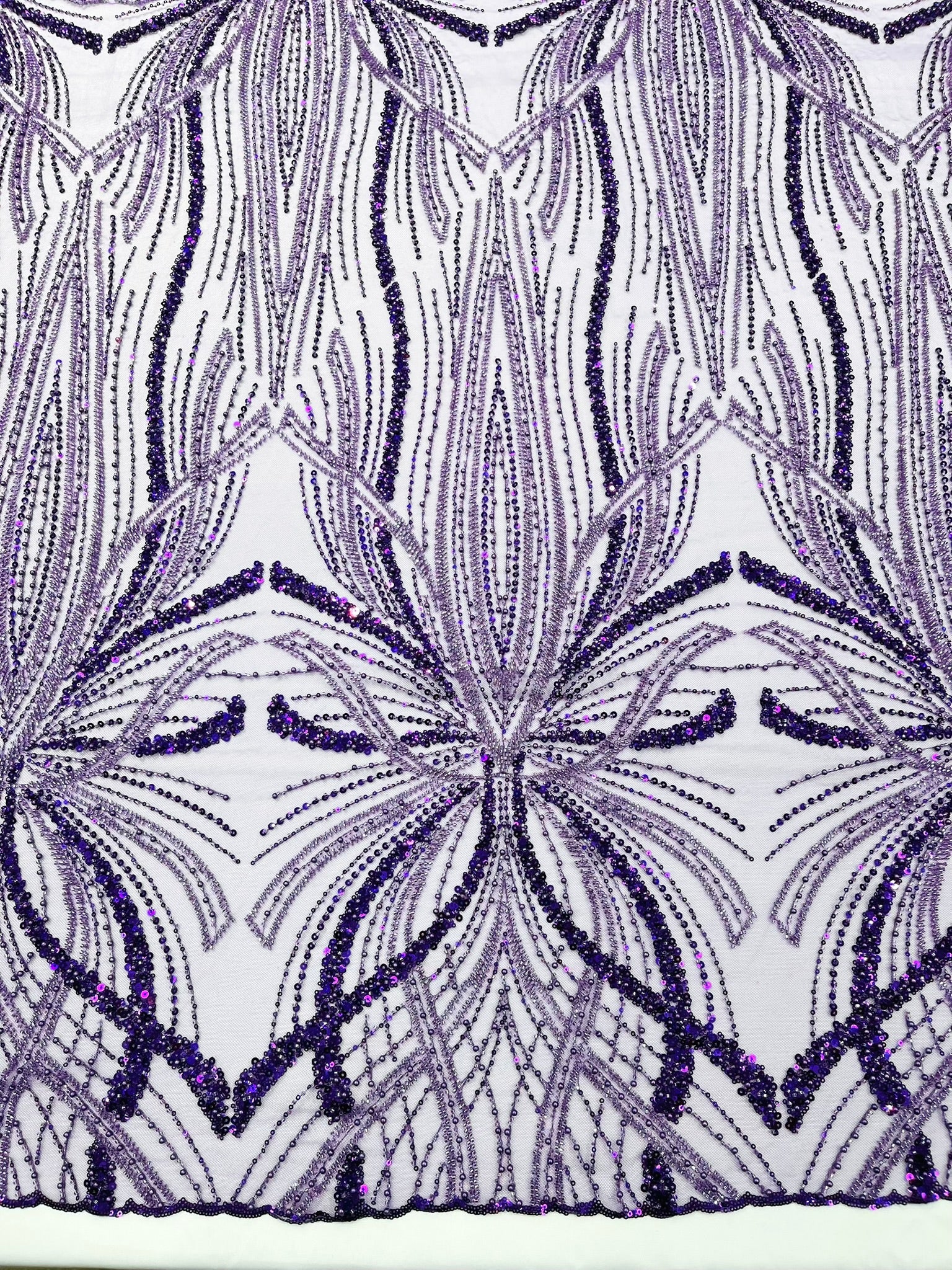 Palm Beaded Lace Fabric, Heavy Embroidered Design on 58" Mesh for Dresses