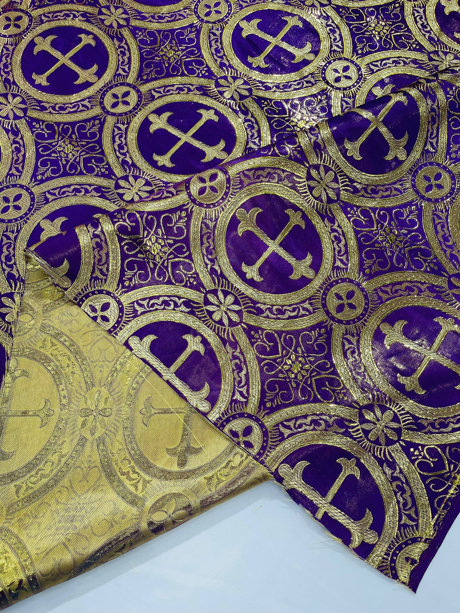 Metallic Cross Brocade Jacquard Satin/Religious Brocade/58 Inches Wide/Liturgical Fabric/Church/Vestment