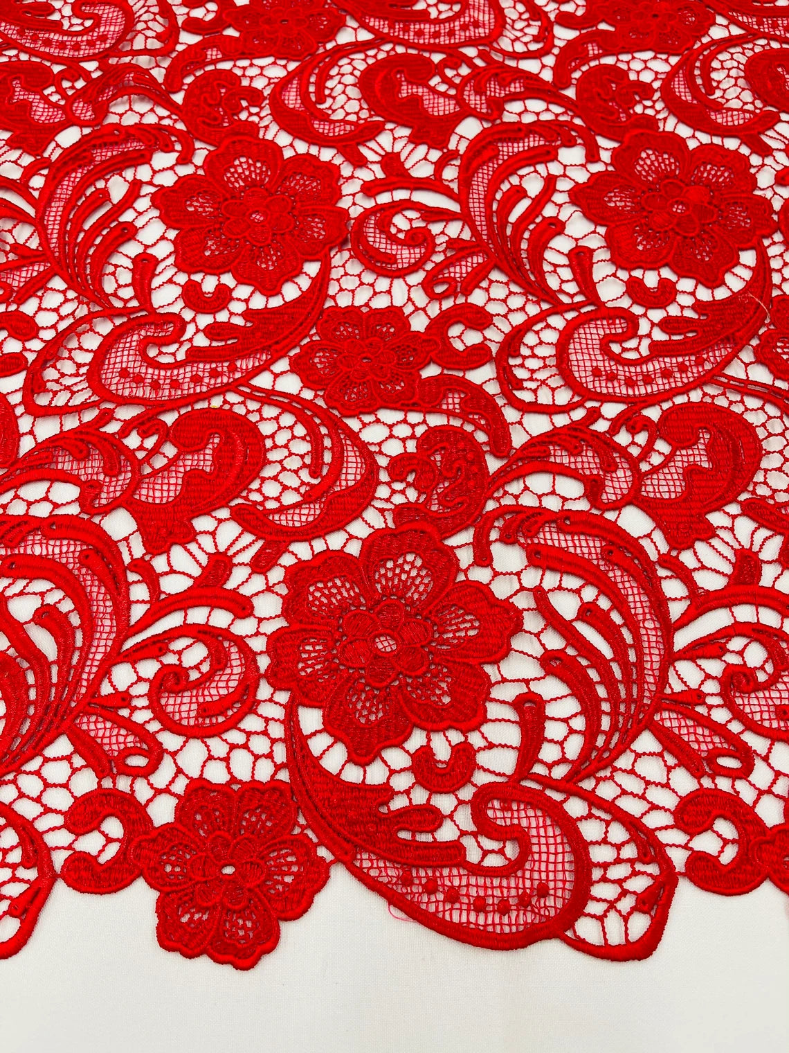 Floral Design Guipure Fabric - Red - Floral Lace Guipure Wedding Bridal Dress Fabrics by the Yard