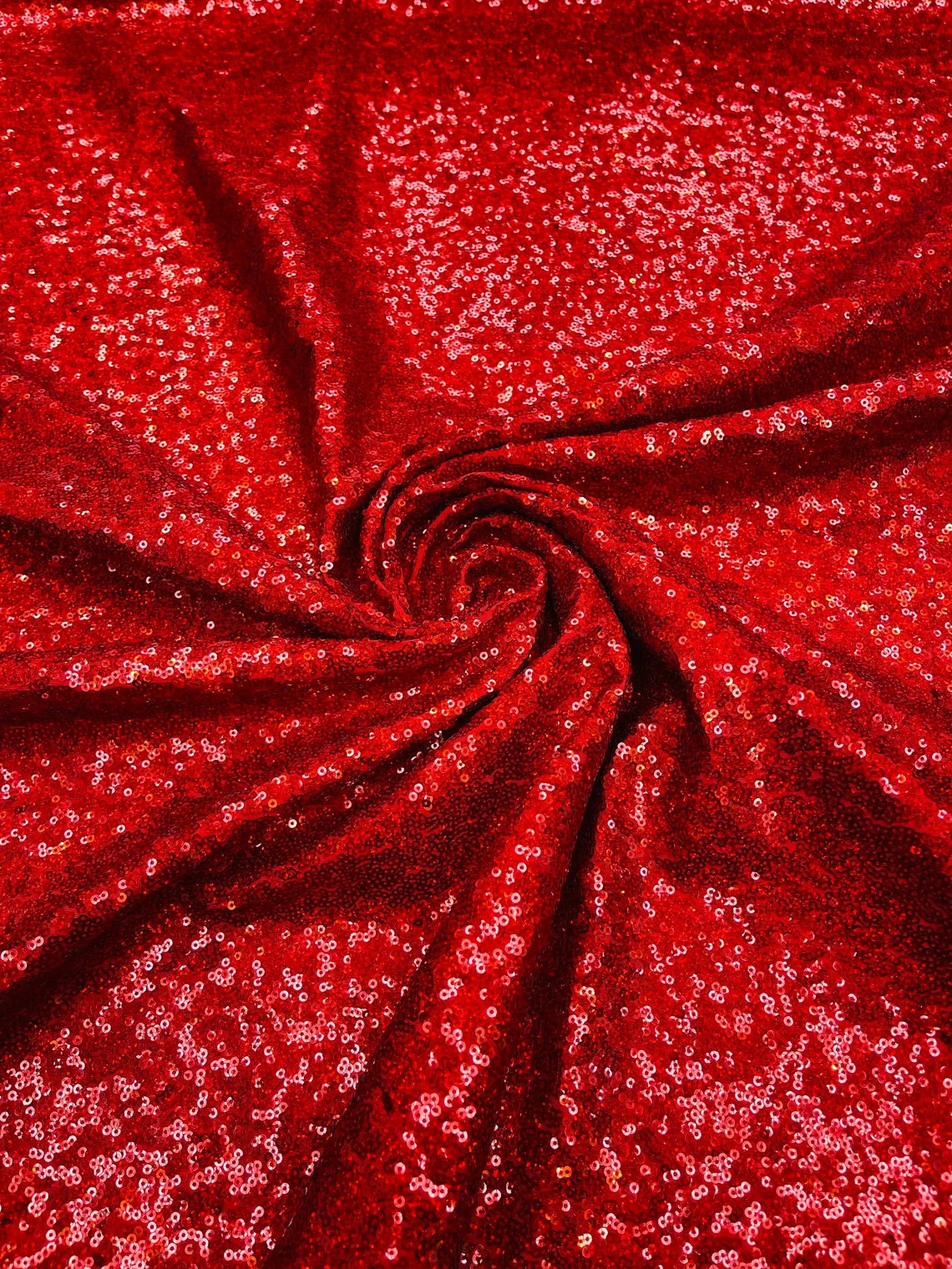 Mini Glitz Sequins on Milliskin - Red - 4 Way Stretch Milliskin Stretch Spandex Fabric by Yard