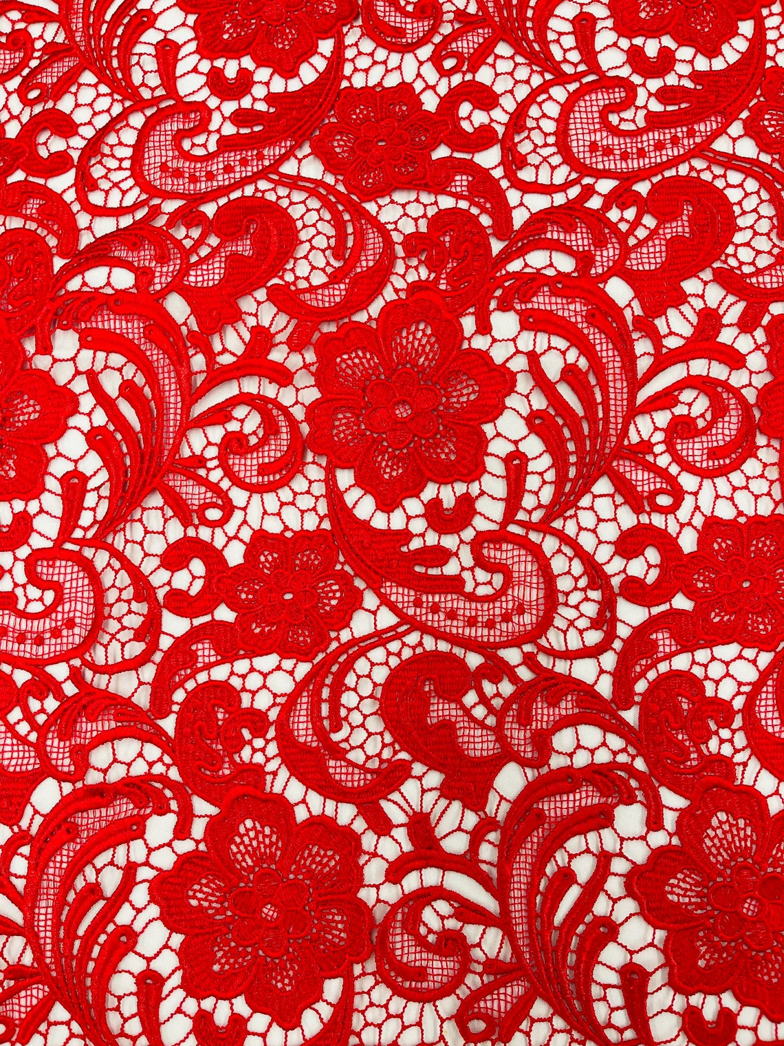 Floral Design Guipure Fabric - Red - Floral Lace Guipure Wedding Bridal Dress Fabrics by the Yard