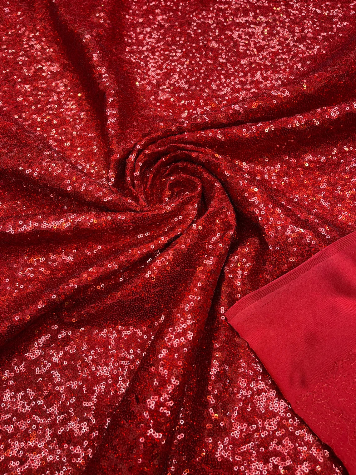 Mini Glitz Sequins on Milliskin - Red - 4 Way Stretch Milliskin Stretch Spandex Fabric by Yard