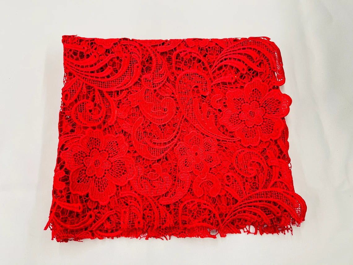 Floral Design Guipure Fabric - Red - Floral Lace Guipure Wedding Bridal Dress Fabrics by the Yard