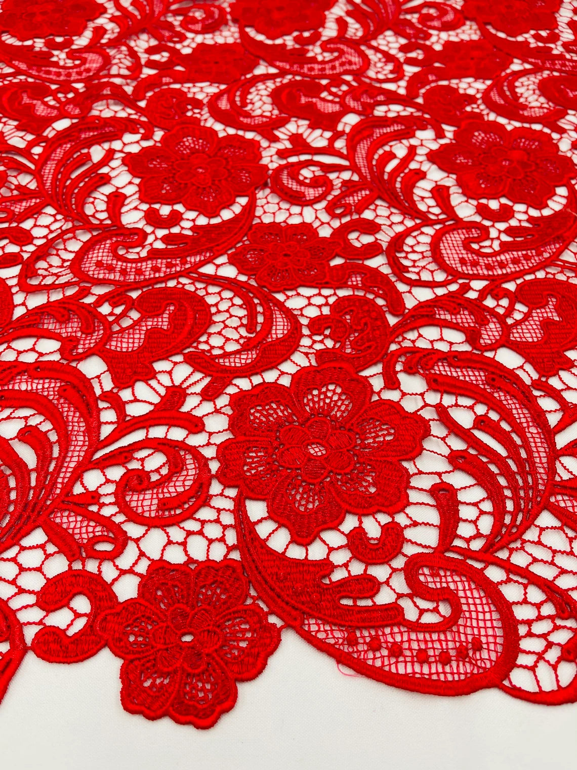 Floral Design Guipure Fabric - Red - Floral Lace Guipure Wedding Bridal Dress Fabrics by the Yard