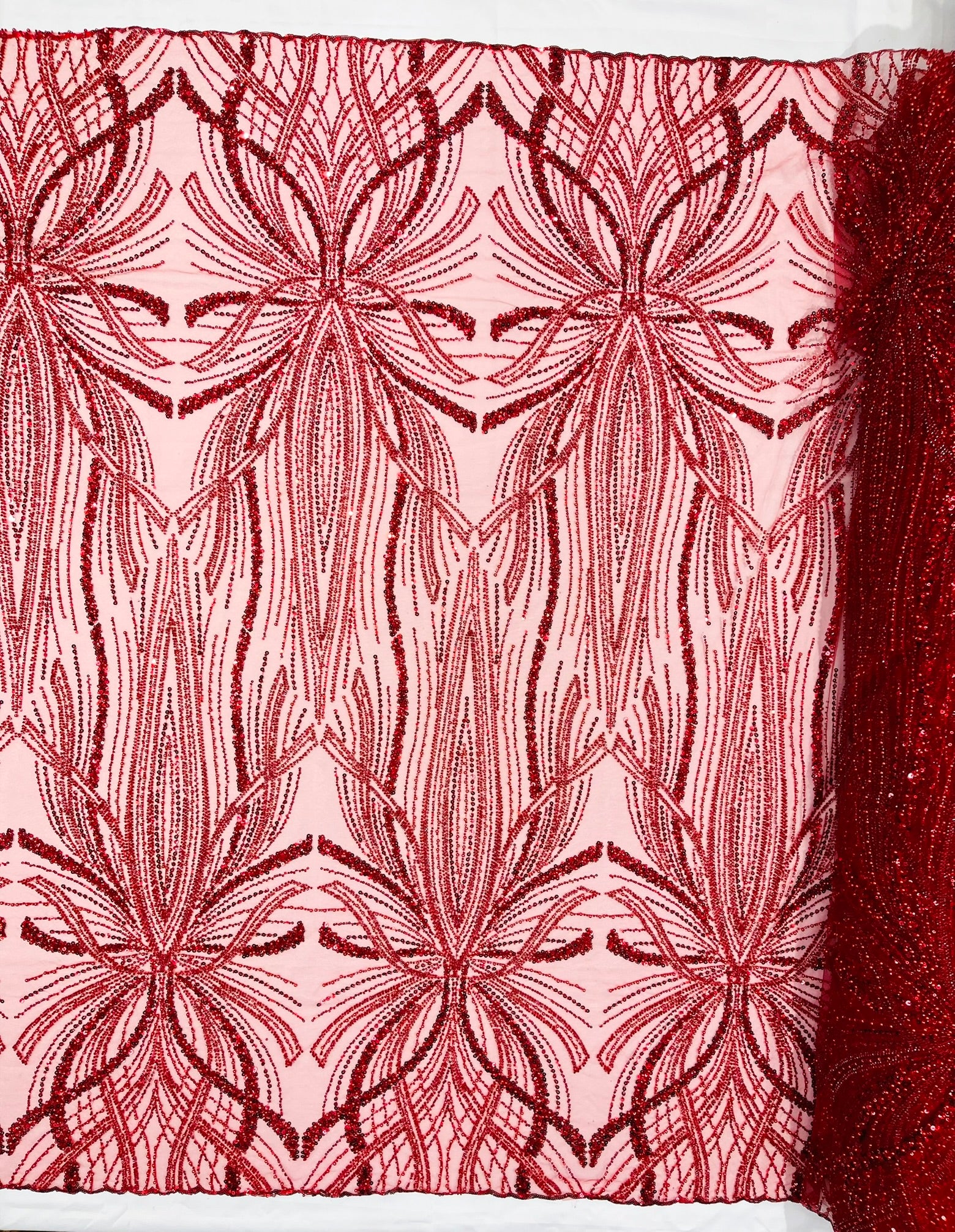 Palm Beaded Lace Fabric, Heavy Embroidered Design on 58" Mesh for Dresses