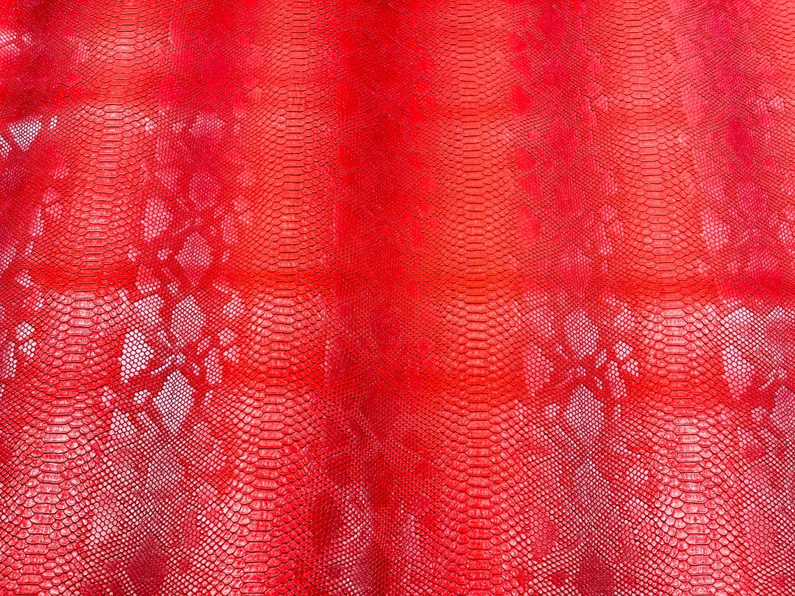 Faux Snake Skin Vinyl Fabric - Red - High Quality Vinyl Snake Animal Print Fabric By Yard