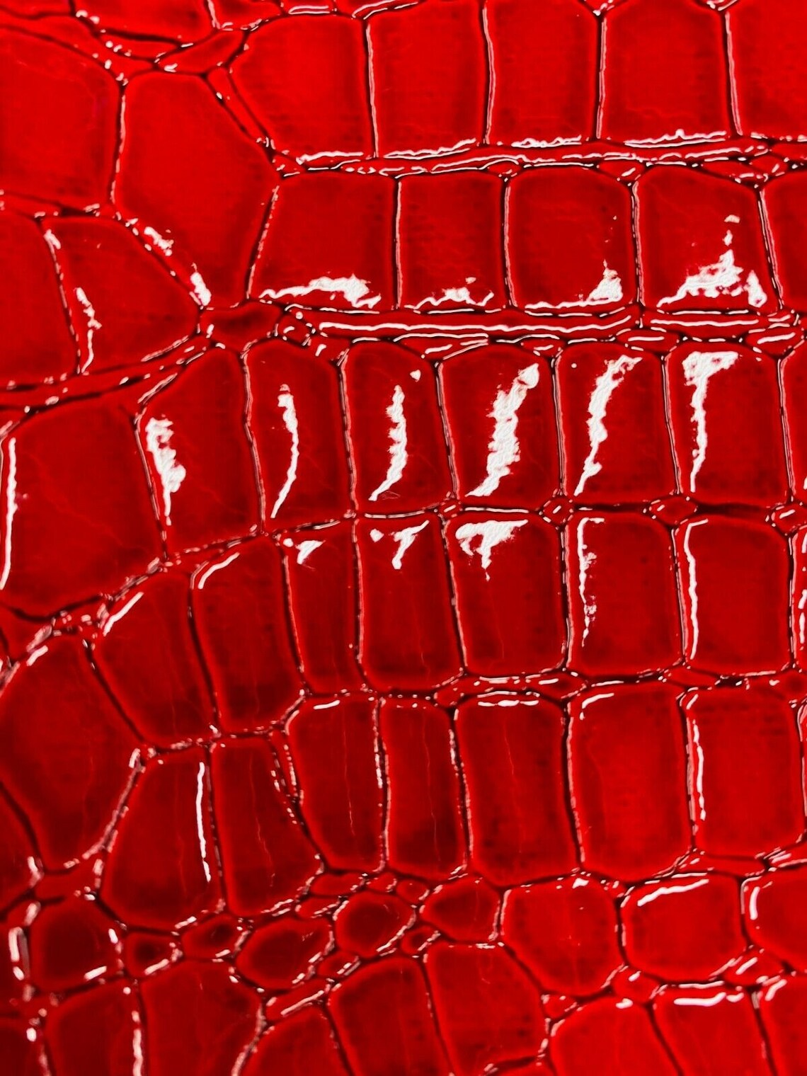 Faux Alligator Skin Vinyl Fabric - Red - High Quality Vinyl Alligator Animal Print Fabric By Yard