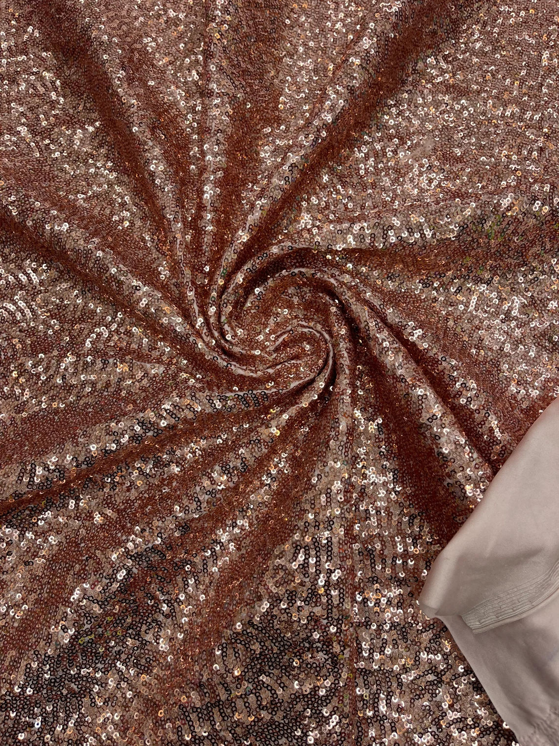 Mini Glitz Sequins on Milliskin - Rose Gold - 4 Way Stretch Milliskin Stretch Spandex Fabric by Yard