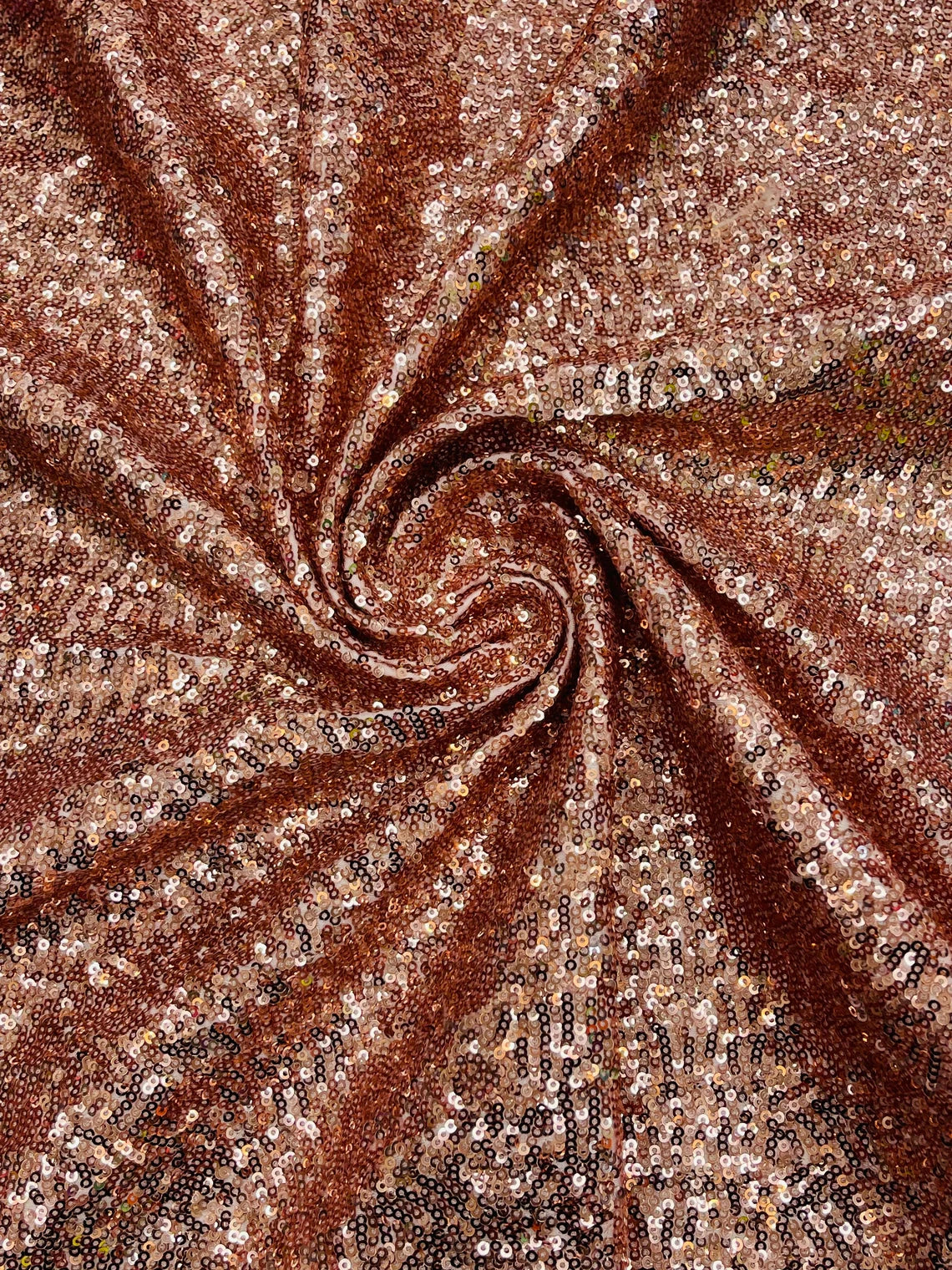 Mini Glitz Sequins on Milliskin - Rose Gold - 4 Way Stretch Milliskin Stretch Spandex Fabric by Yard