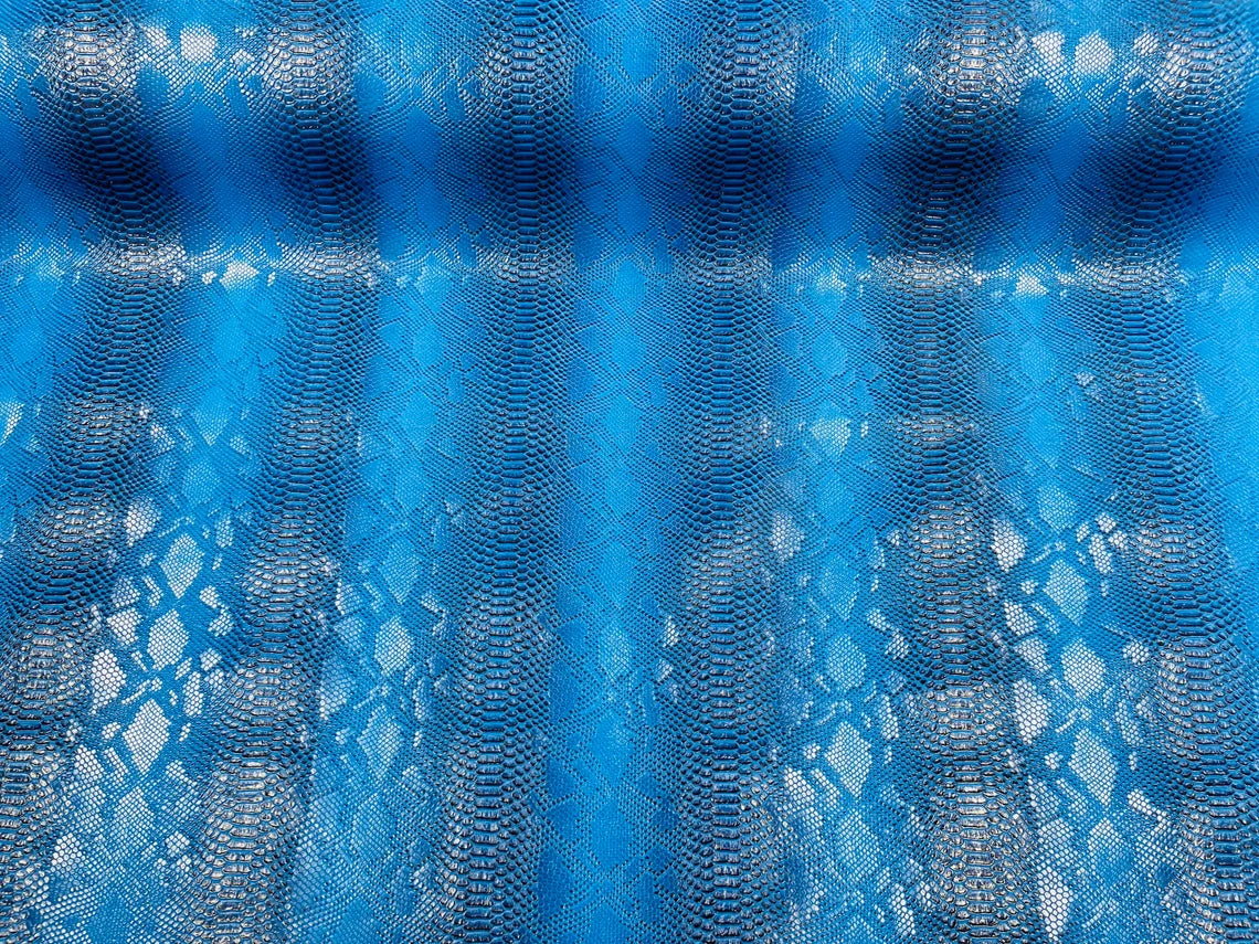 Faux Snake Skin Vinyl Fabric - Royal Blue - High Quality Vinyl Snake Animal Print Fabric By Yard