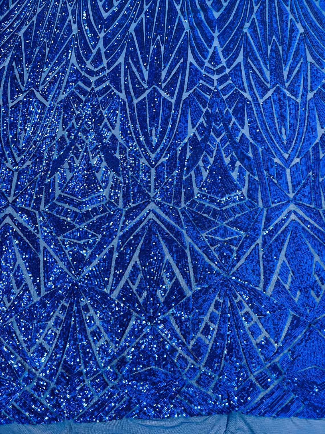 Geometric Triangle Lines Sequins - Royal Blue - 4 Way Stretch Geometric Design Sequins By Yard